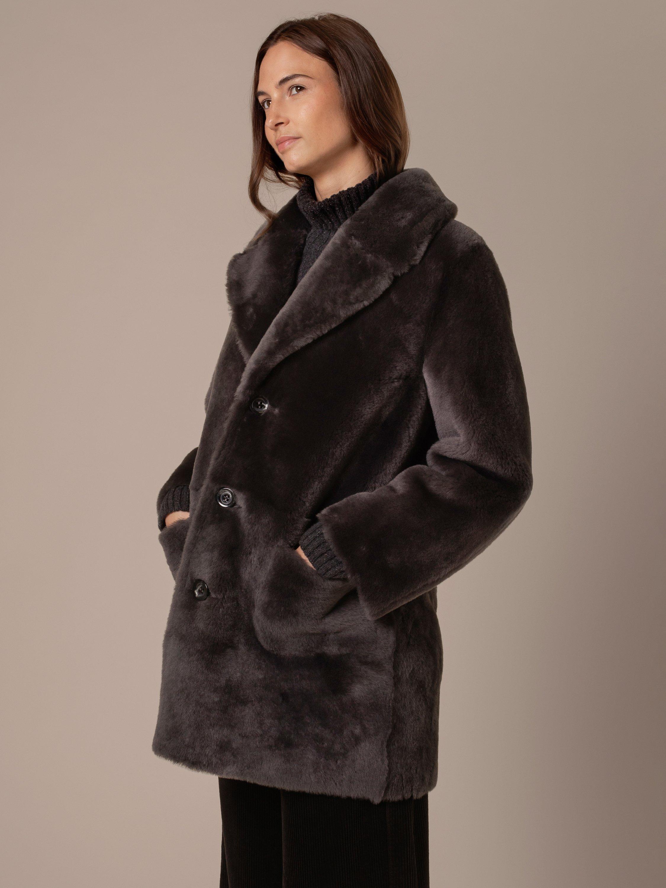 Product image 3 of 4, which shows Celtic & Co. Longline Sheepskin Coat, Slate, 8