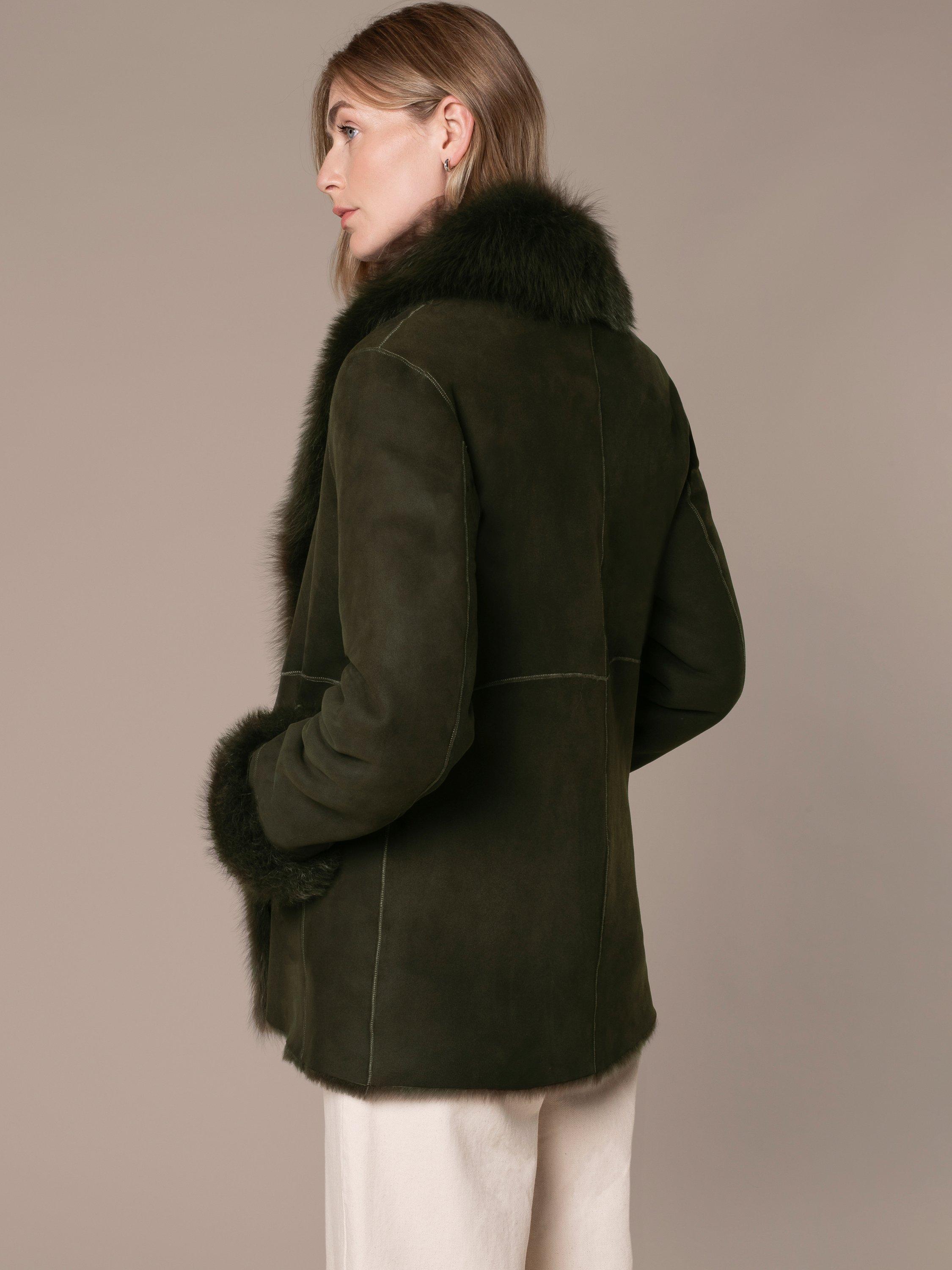 Product image 2 of 6, which shows Celtic & Co. Toscana Trim Sheepskin Jacket, Black Olive, 8