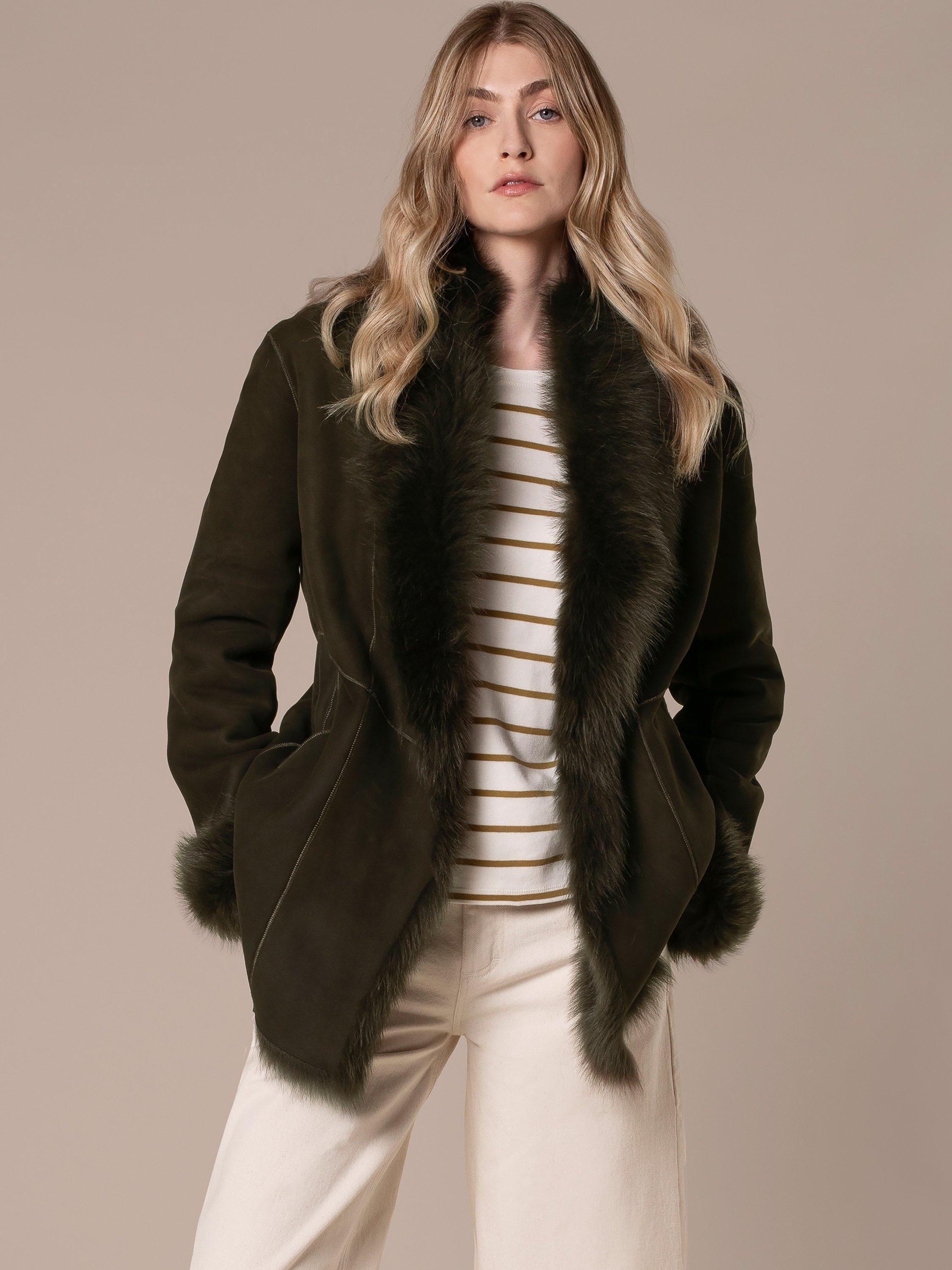 Product image 3 of 6, which shows Celtic & Co. Toscana Trim Sheepskin Jacket, Black Olive, 8