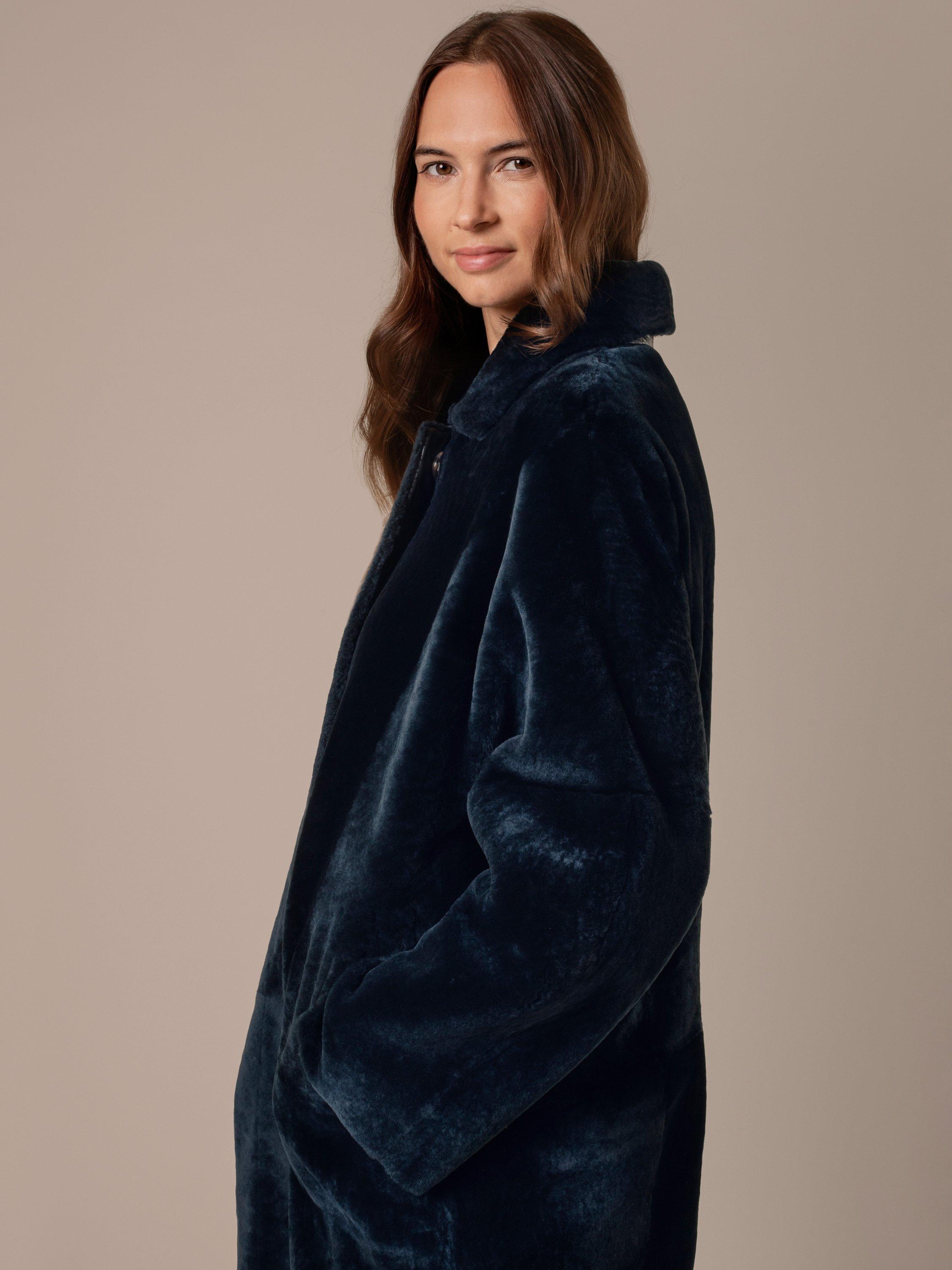 Product image 3 of 10, which shows Celtic & Co. Cocoon Sheepskin Coat, Dark Icelandic Blue, 8