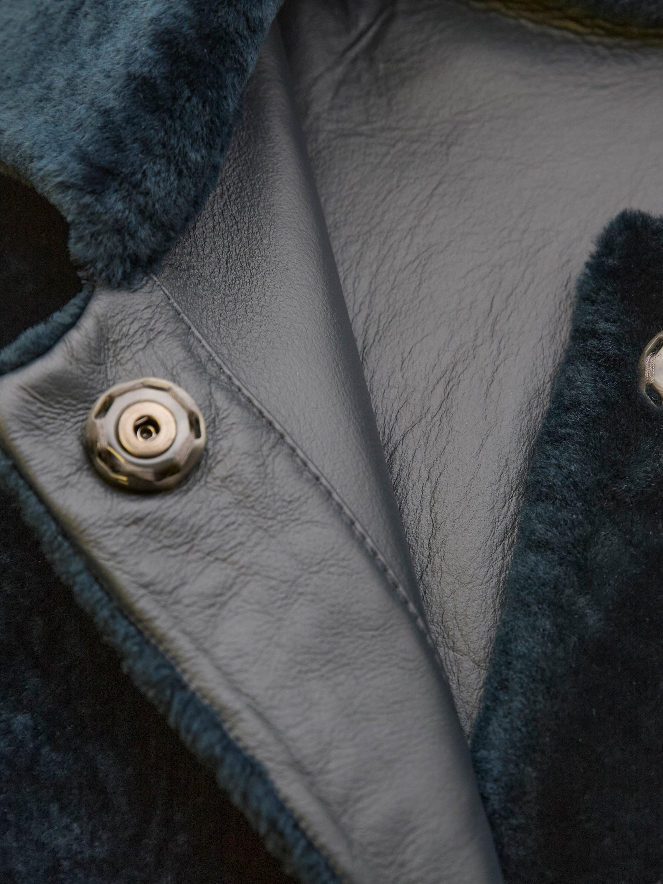 Product image 8 of 10, which shows Celtic & Co. Cocoon Sheepskin Coat, Dark Icelandic Blue, 8