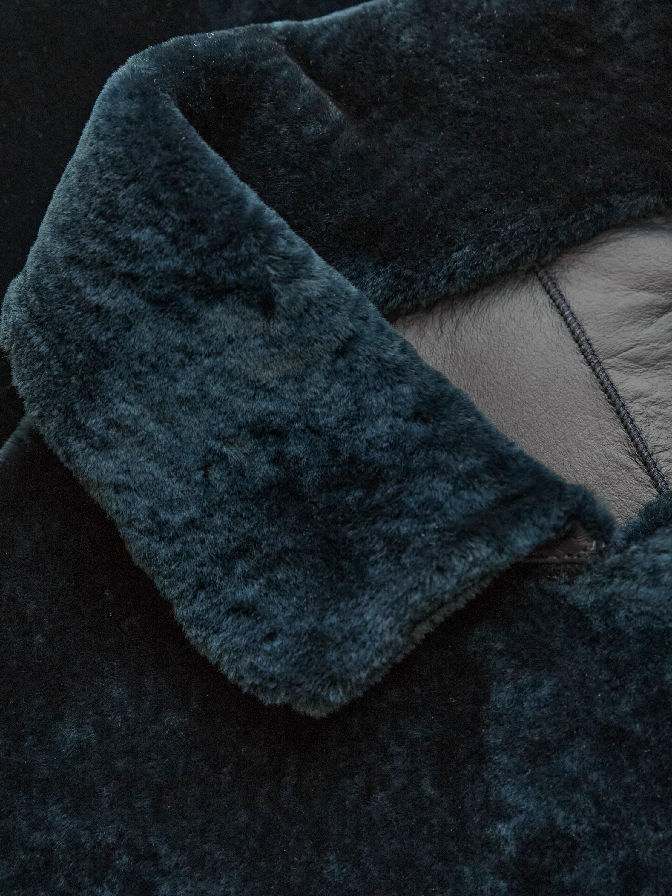Product image 10 of 10, which shows Celtic & Co. Cocoon Sheepskin Coat, Dark Icelandic Blue, 8