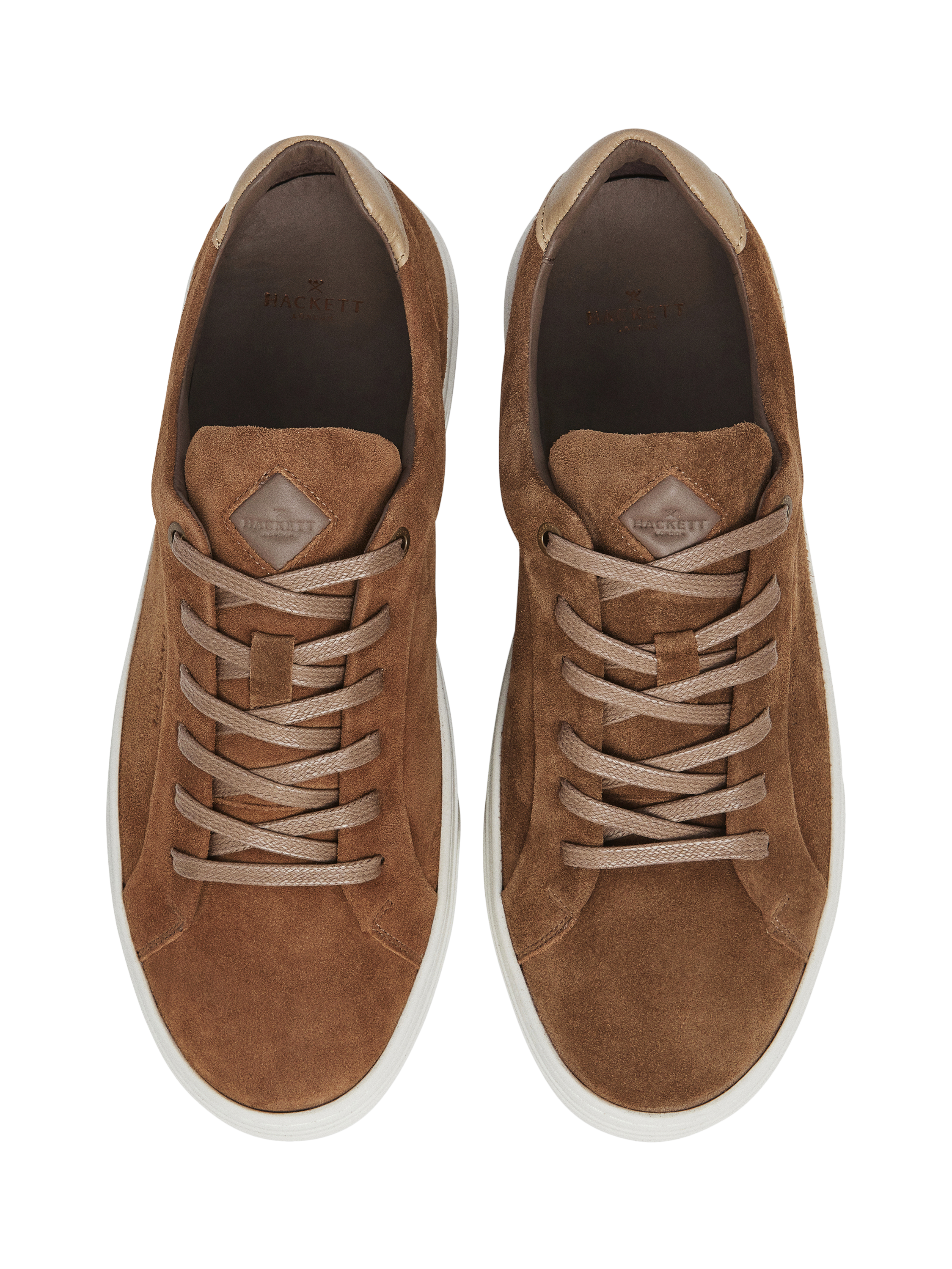 Product image 2 of 6, which shows Hackett London Lace Up Suede Trainers, Dark Stone Beige, 11