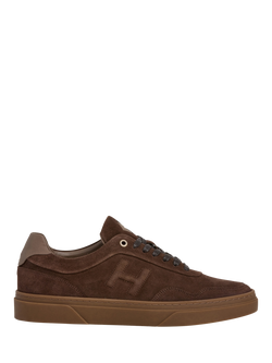 Hackett London Tonal Motif Suede Trainers, Bark Brown, Bark Brown