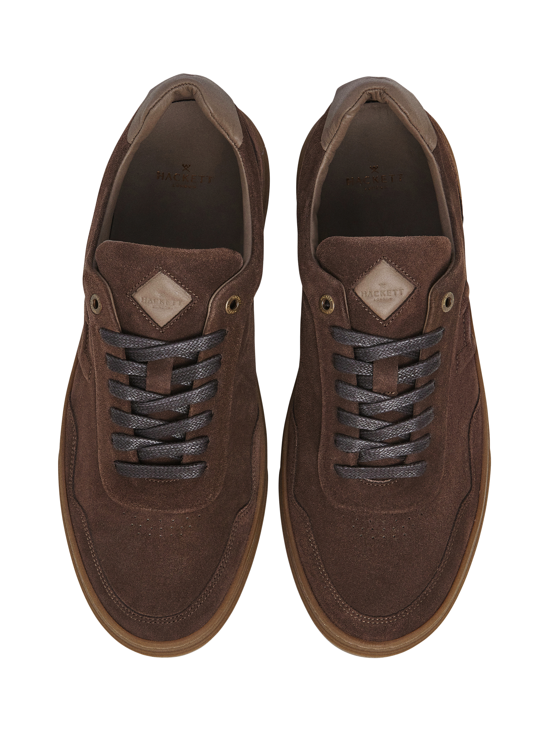 Product image 2 of 6, which shows Hackett London Tonal Motif Suede Trainers, Bark Brown, 11