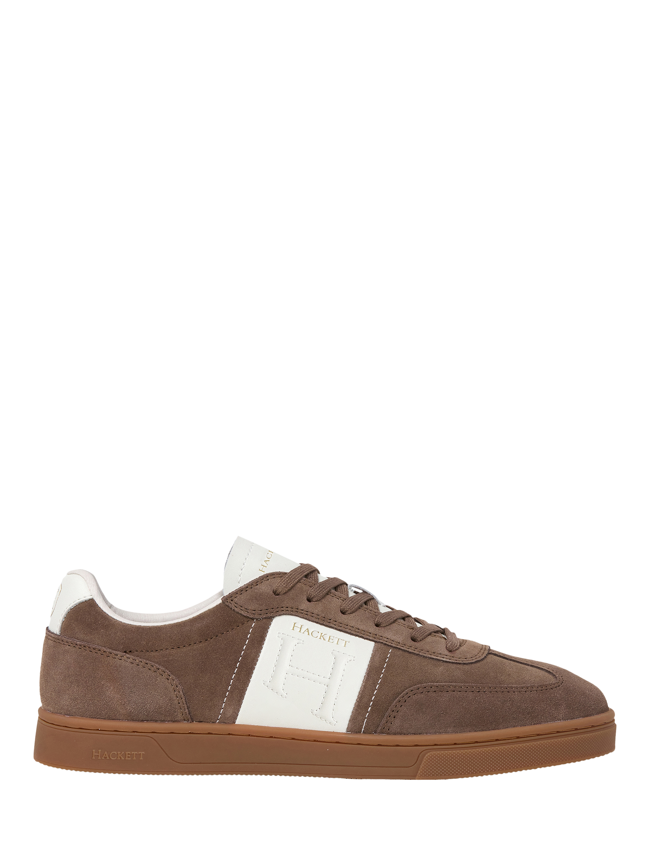 Product image 1 of 6, which shows Hackett London Harper League Lace Up Suede Trainers, Mud Brown, 6