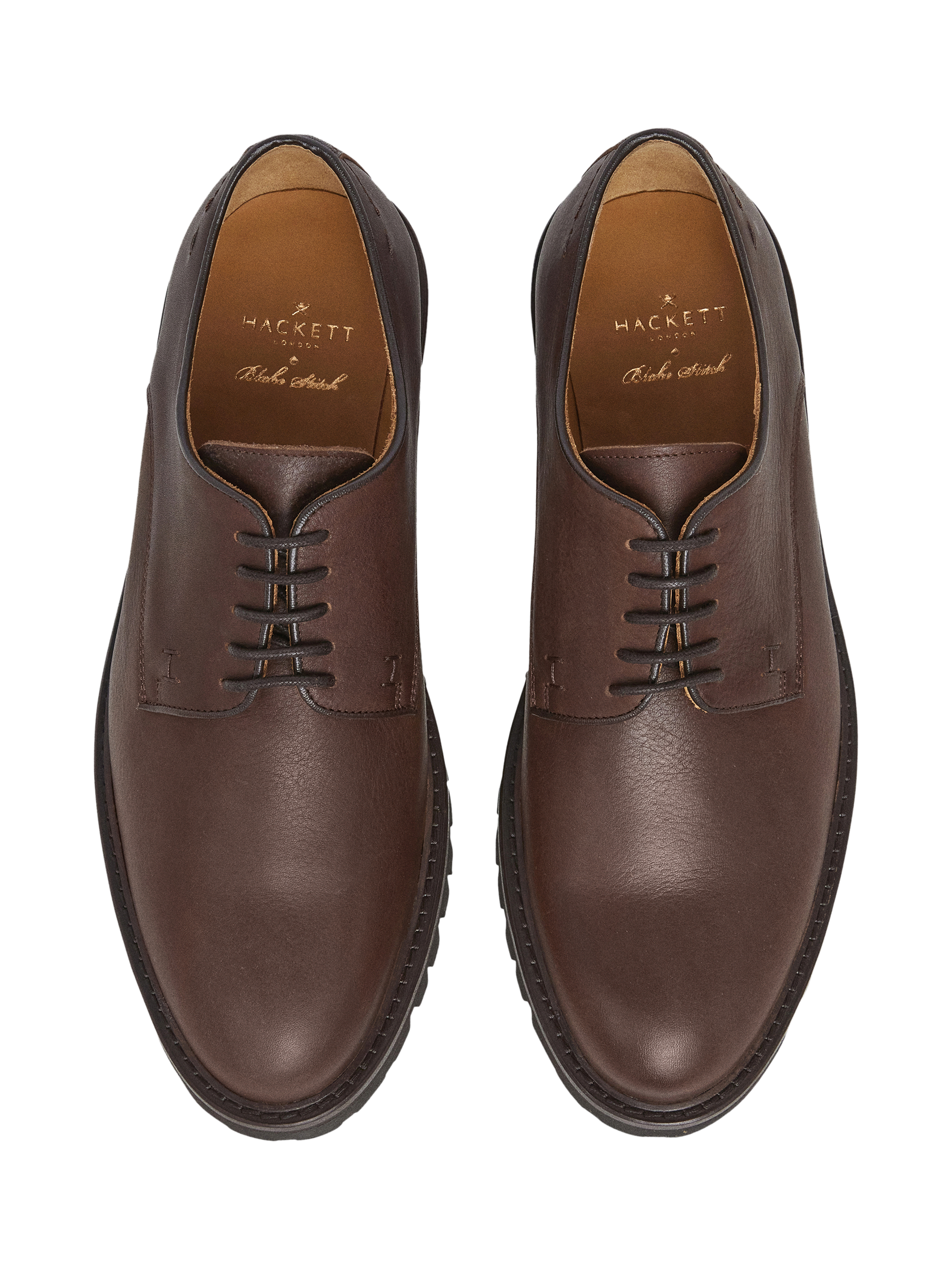 Product image 2 of 6, which shows Hackett London Leather Derby Shoes, Conker Brown, 12