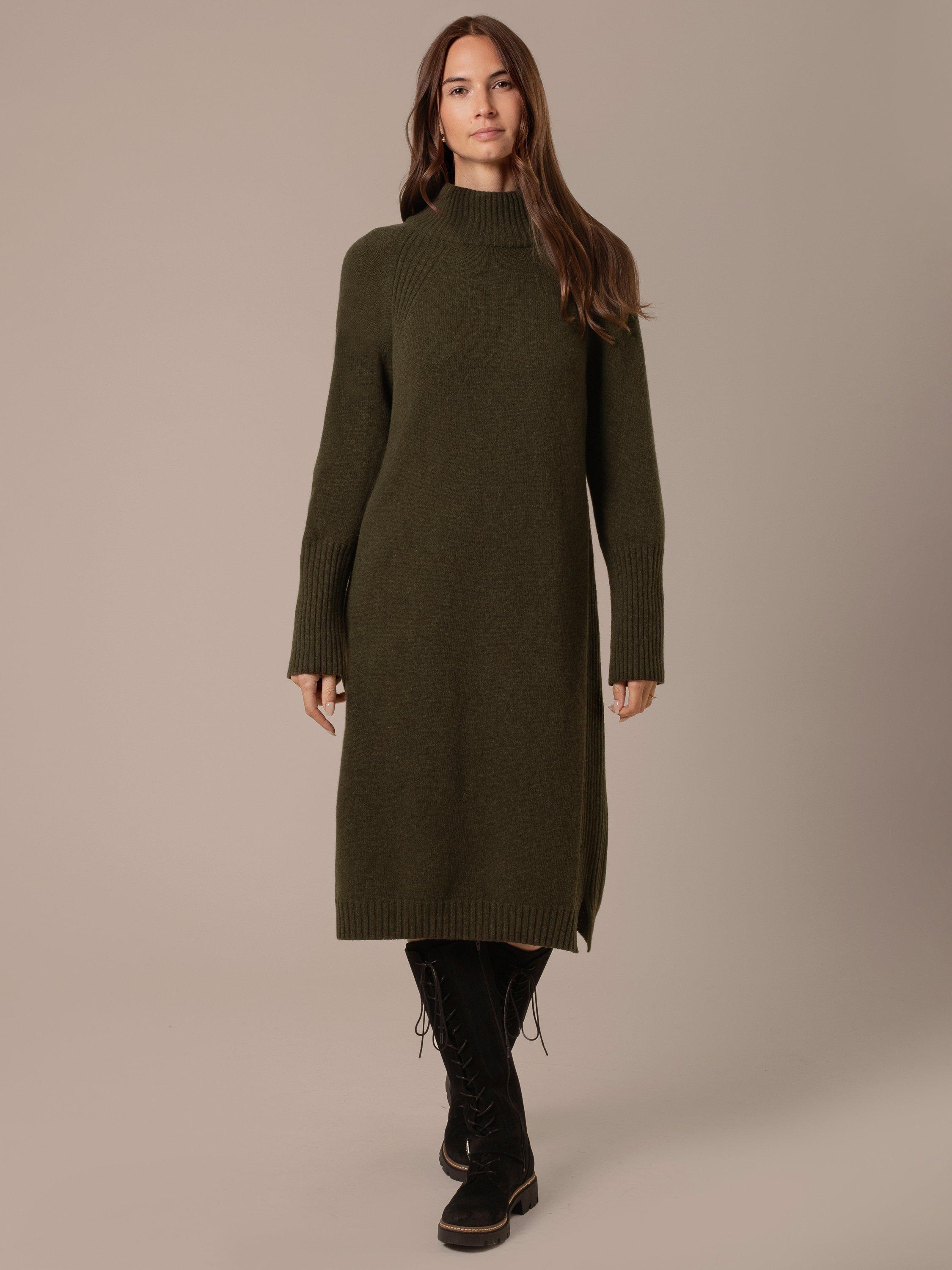 Product image 1 of 9, which shows Celtic & Co. Roll Neck Pure Wool Jumper Dress, Olive, XS