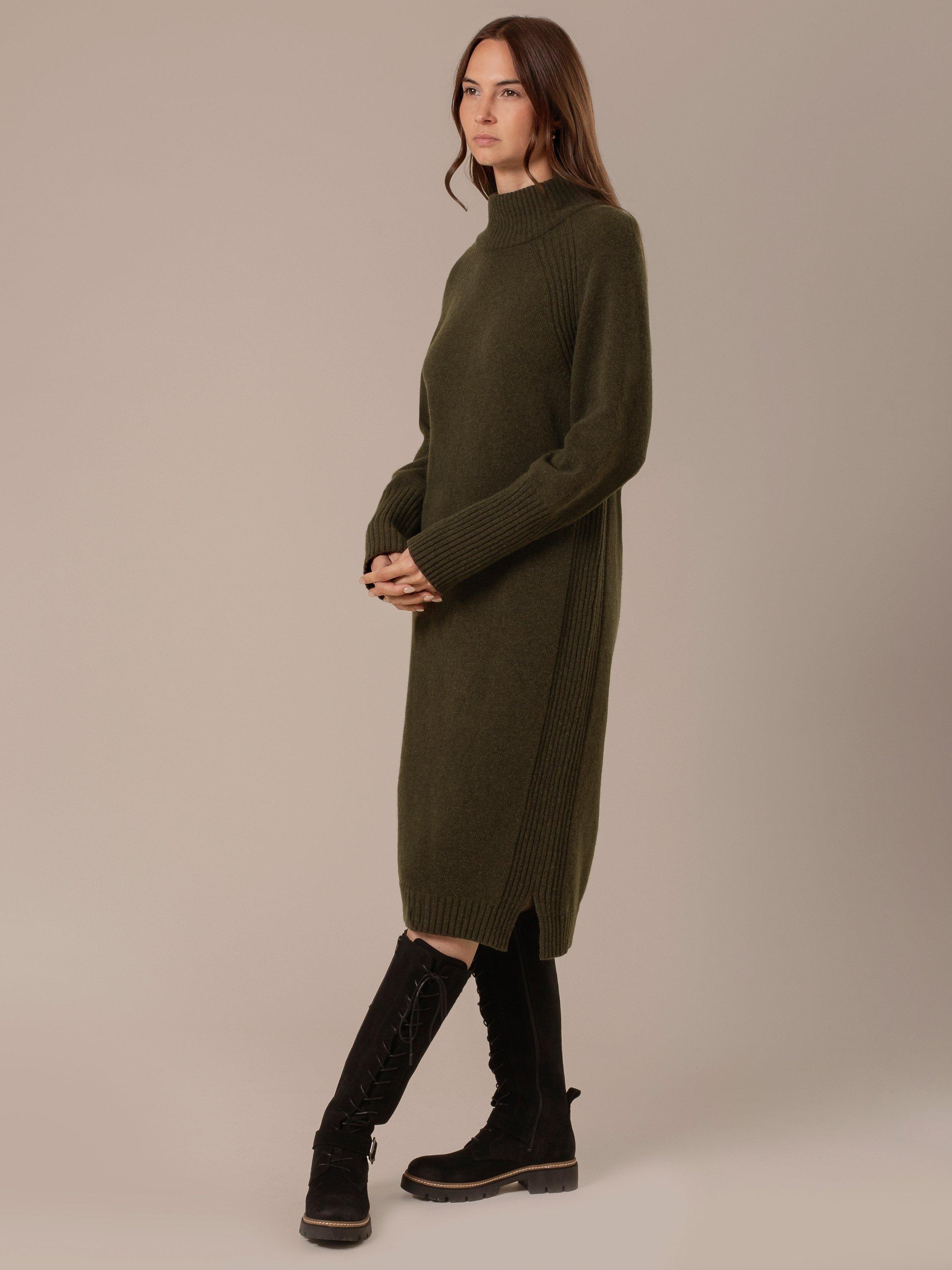 Product image 3 of 9, which shows Celtic & Co. Roll Neck Pure Wool Jumper Dress, Olive, XS