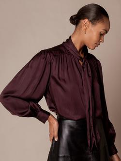 Celtic & Co. Long Sleeve Tie Neck Top, Raisin, Raisin