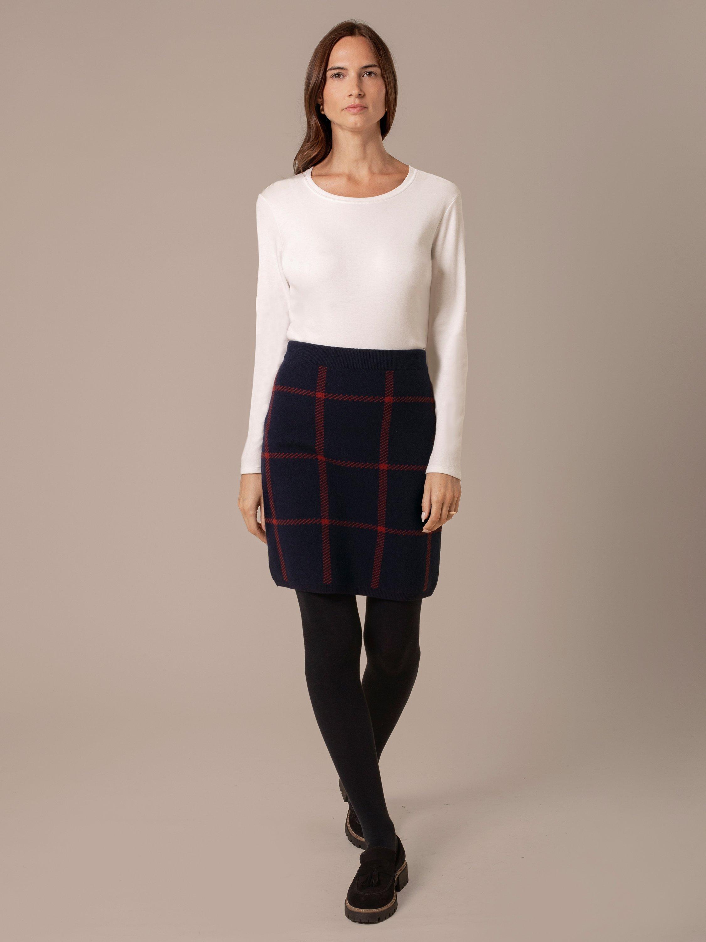 Product image 1 of 6, which shows Celtic & Co. Windowpane Check Pure Wool Mini Skirt, French Navy/ Rust, XS