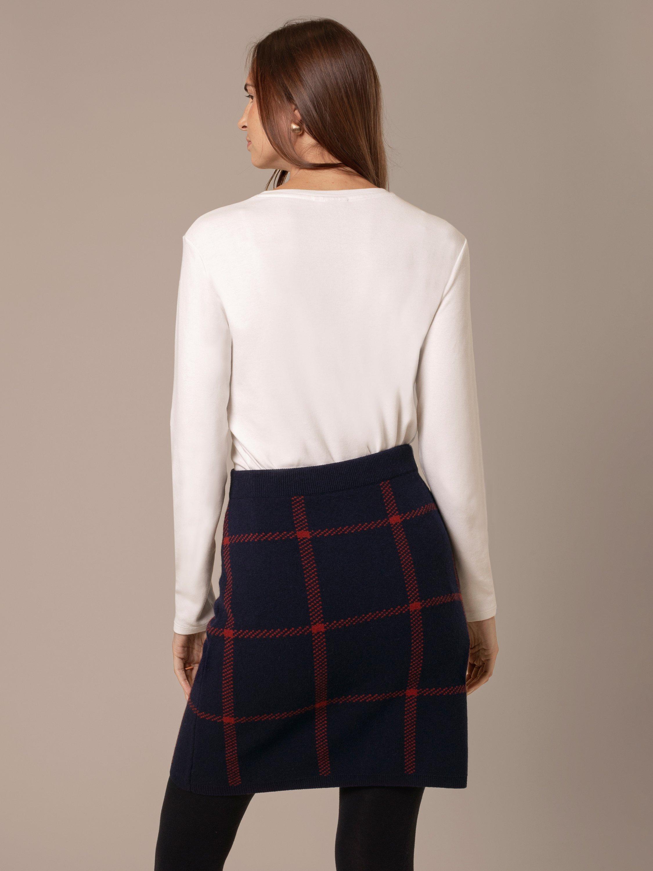 Product image 3 of 6, which shows Celtic & Co. Windowpane Check Pure Wool Mini Skirt, French Navy/ Rust, XS