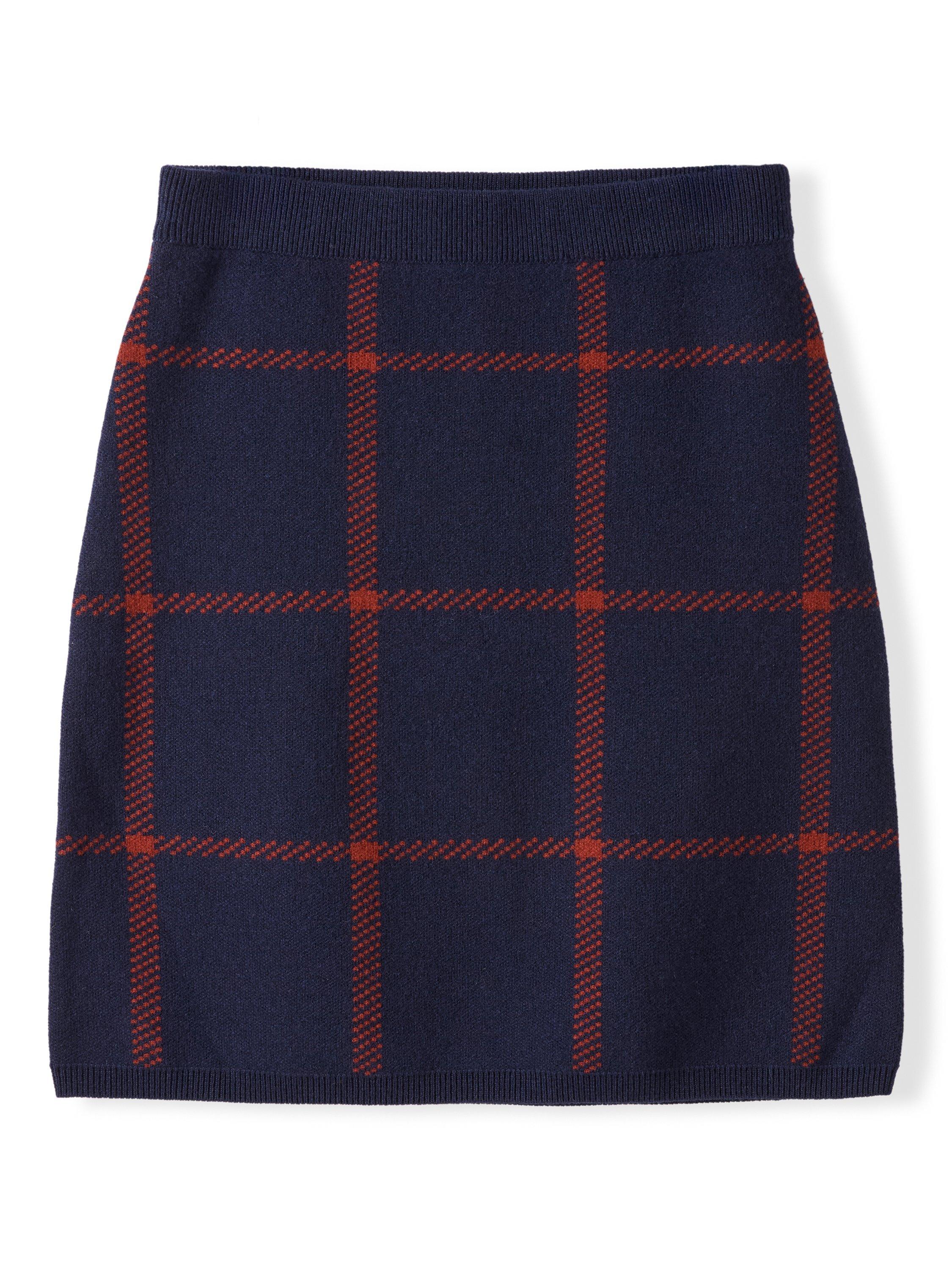 Product image 4 of 6, which shows Celtic & Co. Windowpane Check Pure Wool Mini Skirt, French Navy/ Rust, XS