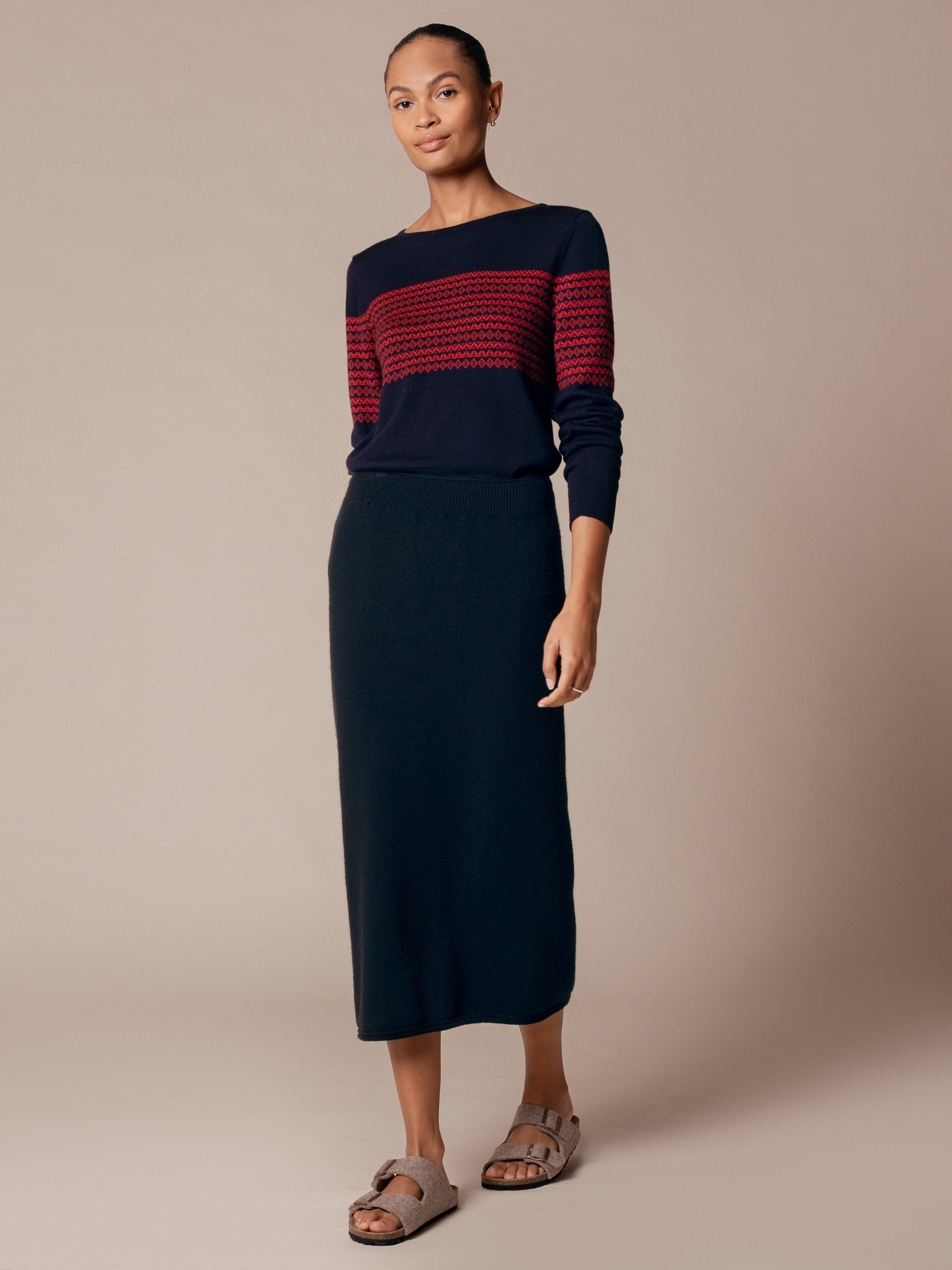Product image 1 of 4, which shows Celtic & Co. Pure Wool Midi Skirt, Dark Navy, XS