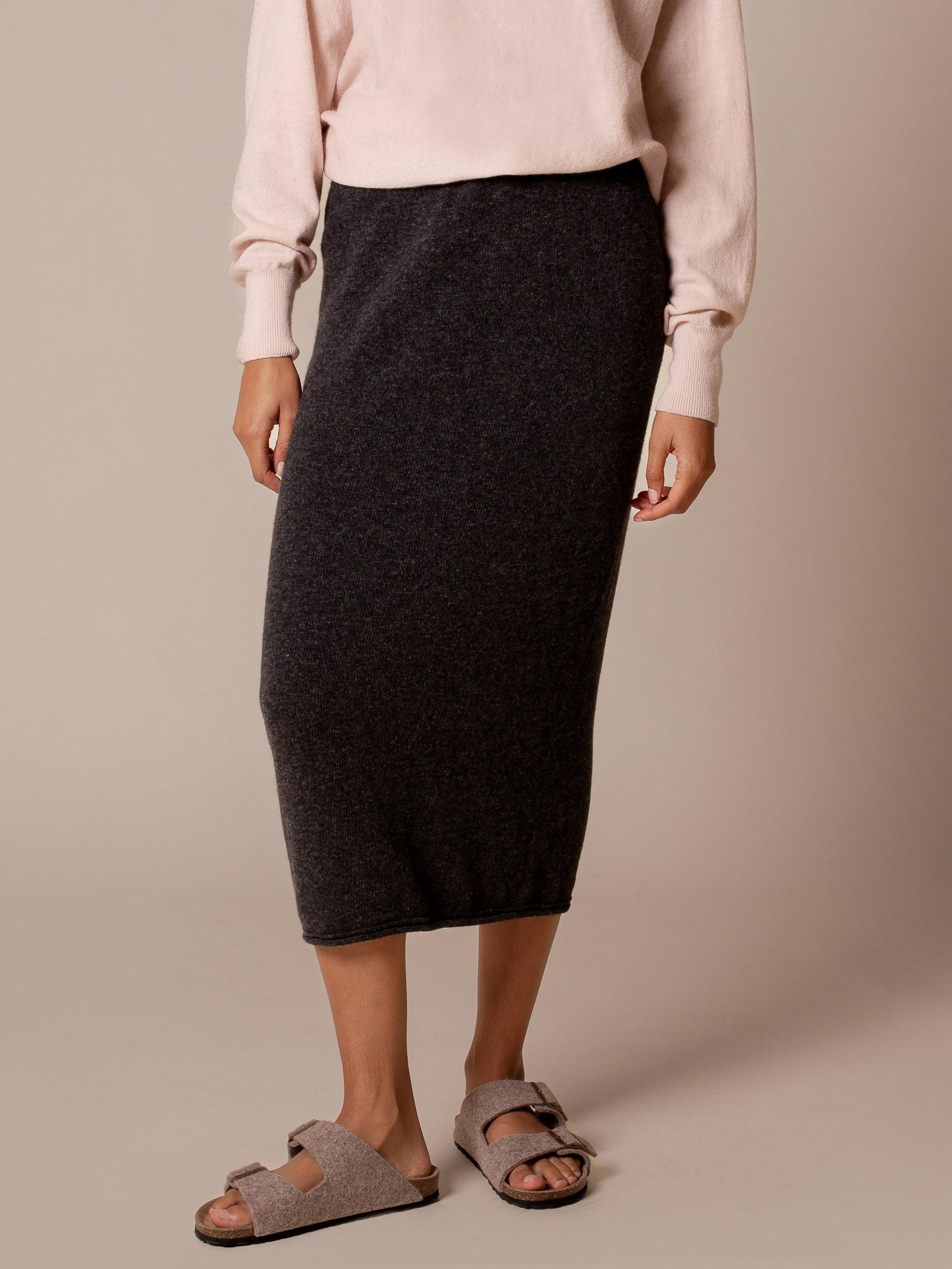 Product image 1 of 5, which shows Celtic & Co. Straight Pure Wool Midi Skirt, Charcoal, XS