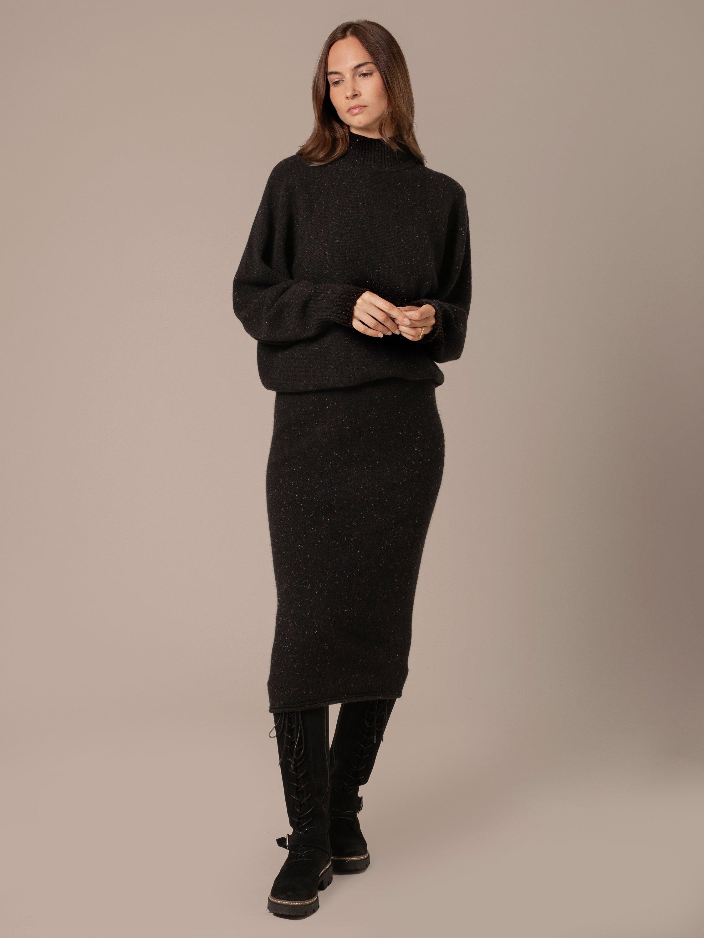 Product image 1 of 9, which shows Celtic & Co. Fleck Pure Wool Midi Skirt, Charcoal, XS