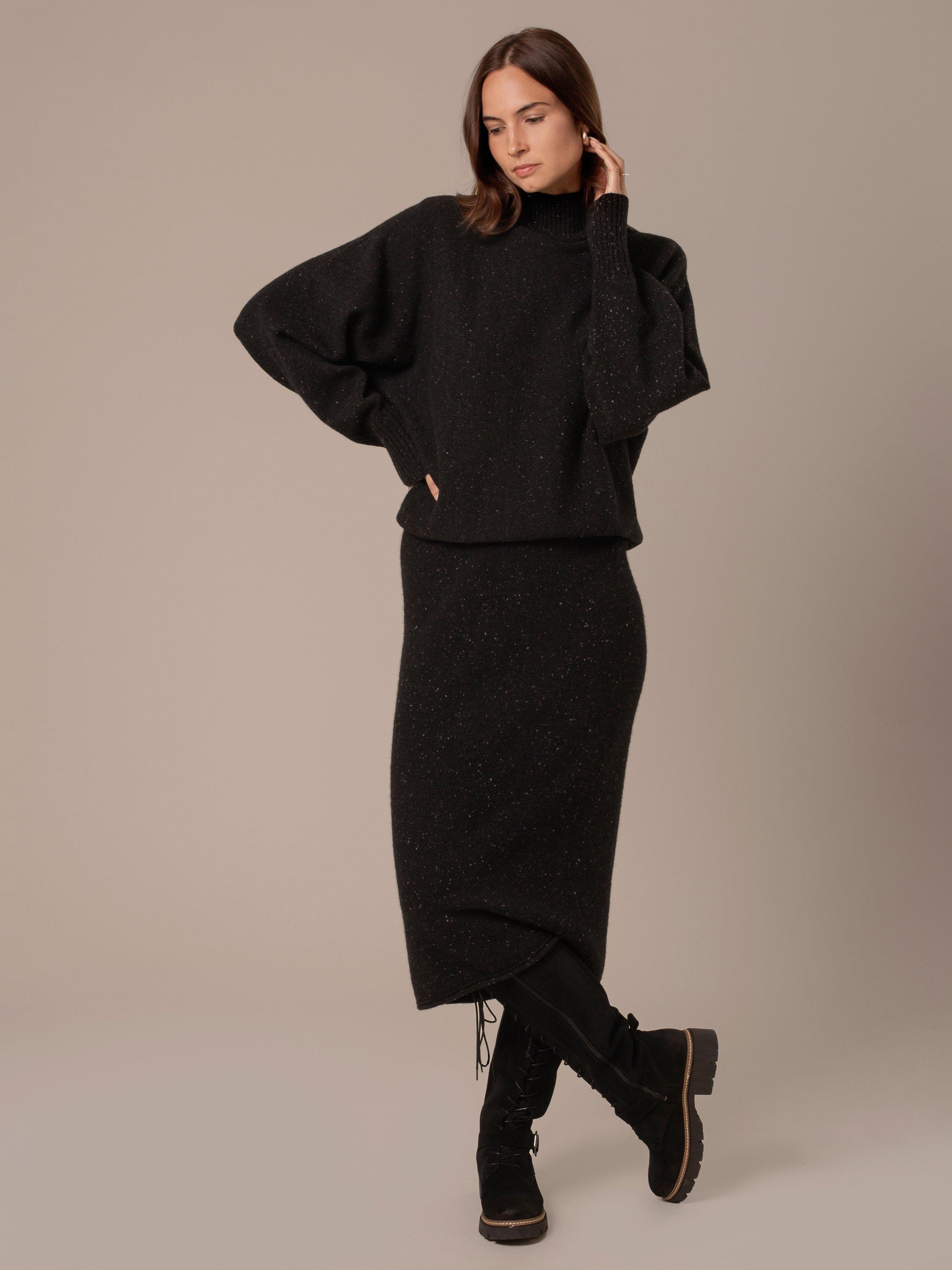 Product image 2 of 9, which shows Celtic & Co. Fleck Pure Wool Midi Skirt, Charcoal, XS