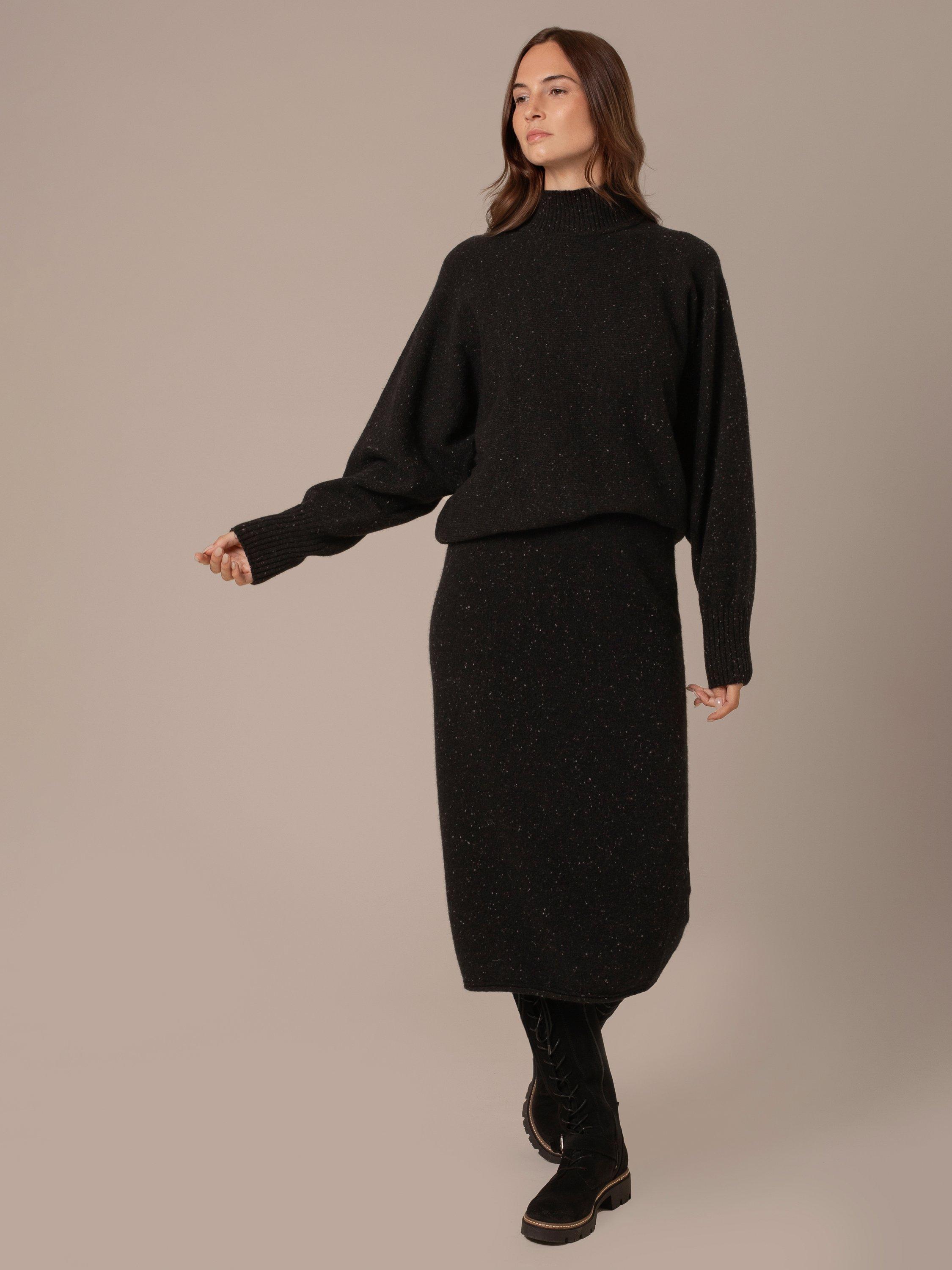 Product image 4 of 9, which shows Celtic & Co. Fleck Pure Wool Midi Skirt, Charcoal, XS
