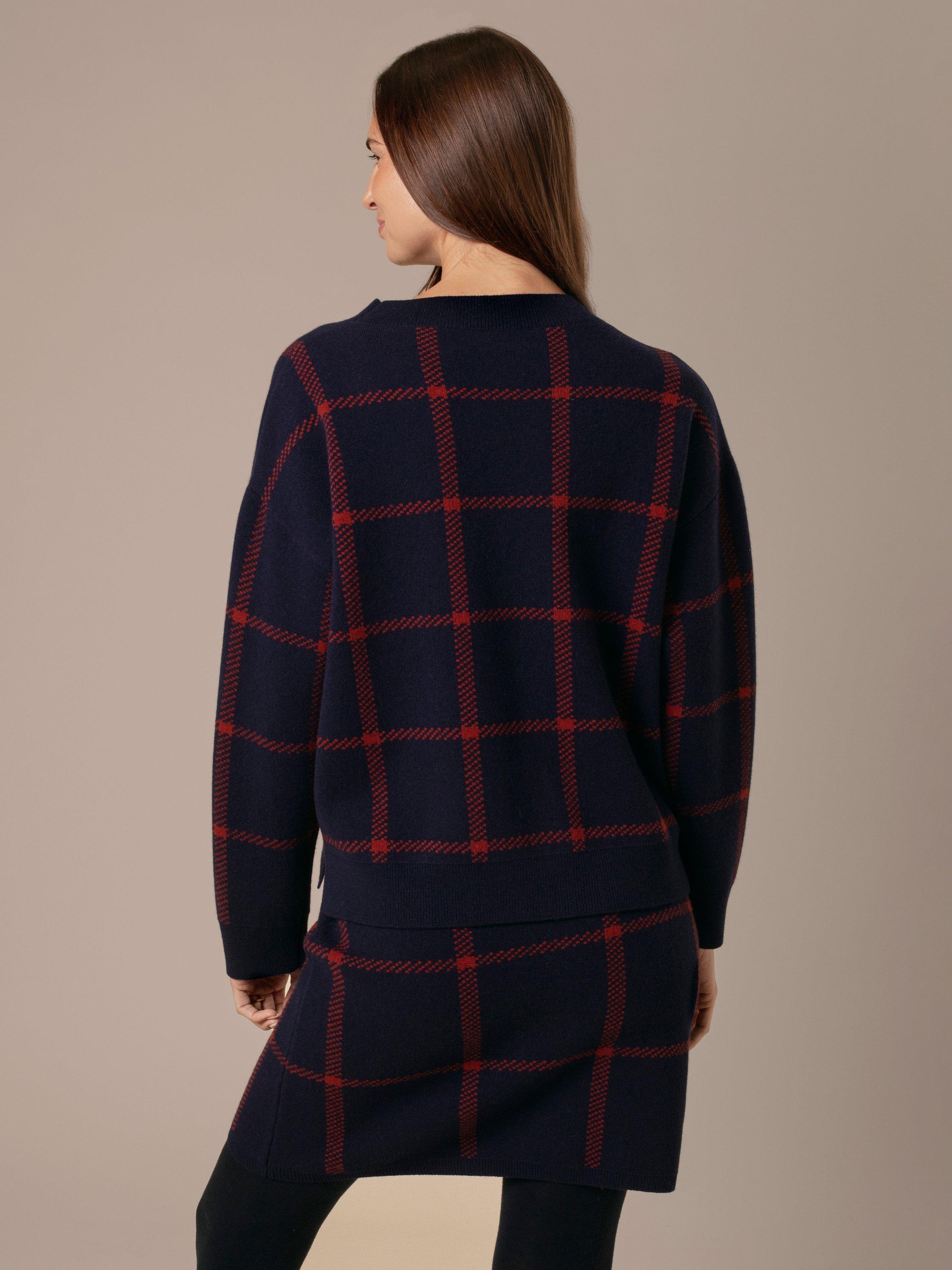 Product image 2 of 6, which shows Celtic & Co. Windowpane Check Pure Wool Jumper, French Navy/Rust, XS