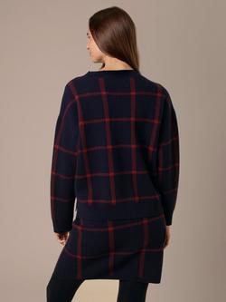 Celtic & Co. Windowpane Check Pure Wool Jumper, French Navy/Rust - view 2, French Navy/Rust