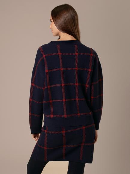 Celtic & Co. Windowpane Check Pure Wool Jumper, French Navy/Rust - view 2, French Navy/Rust