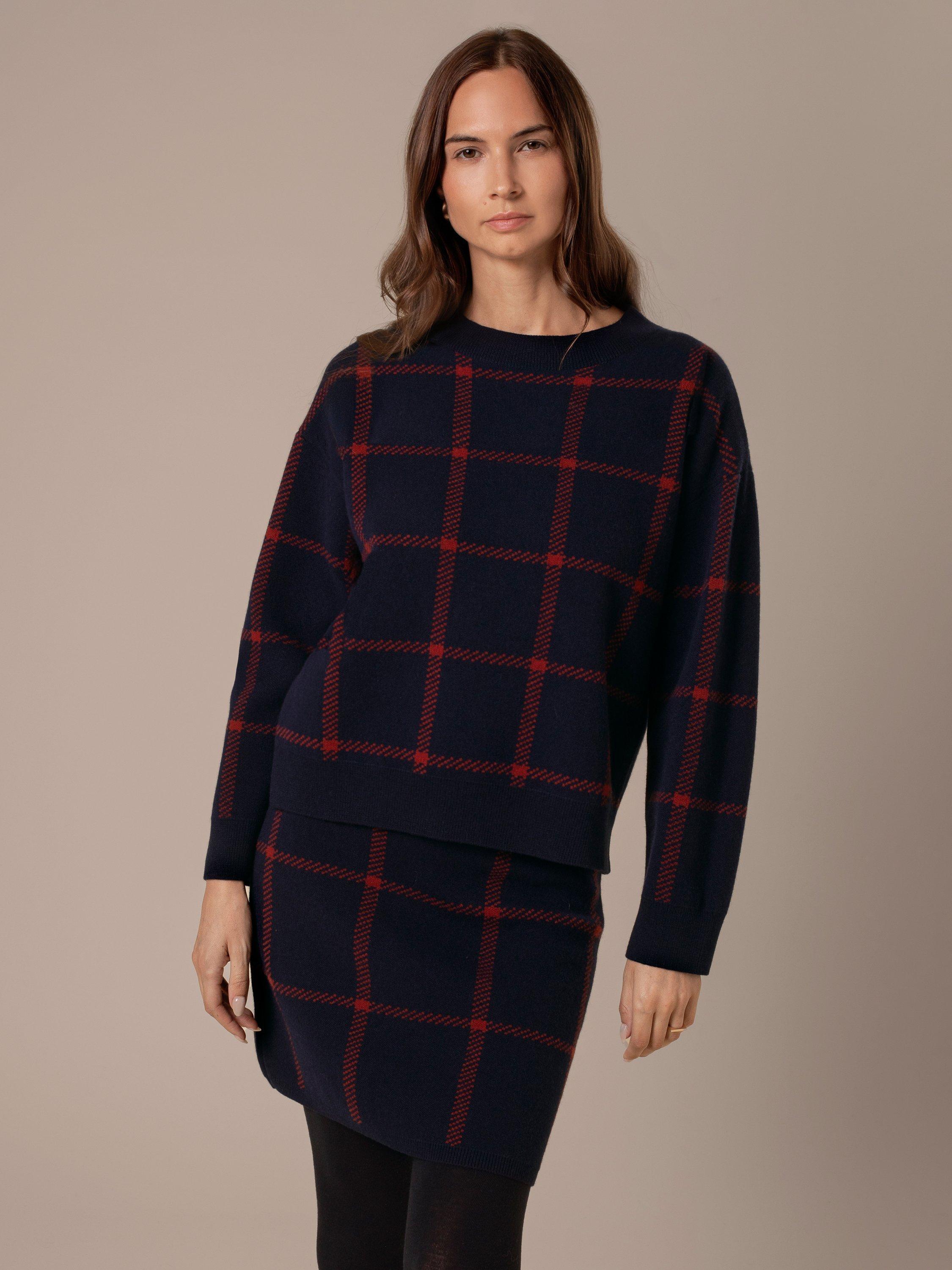 Product image 3 of 6, which shows Celtic & Co. Windowpane Check Pure Wool Jumper, French Navy/Rust, XS
