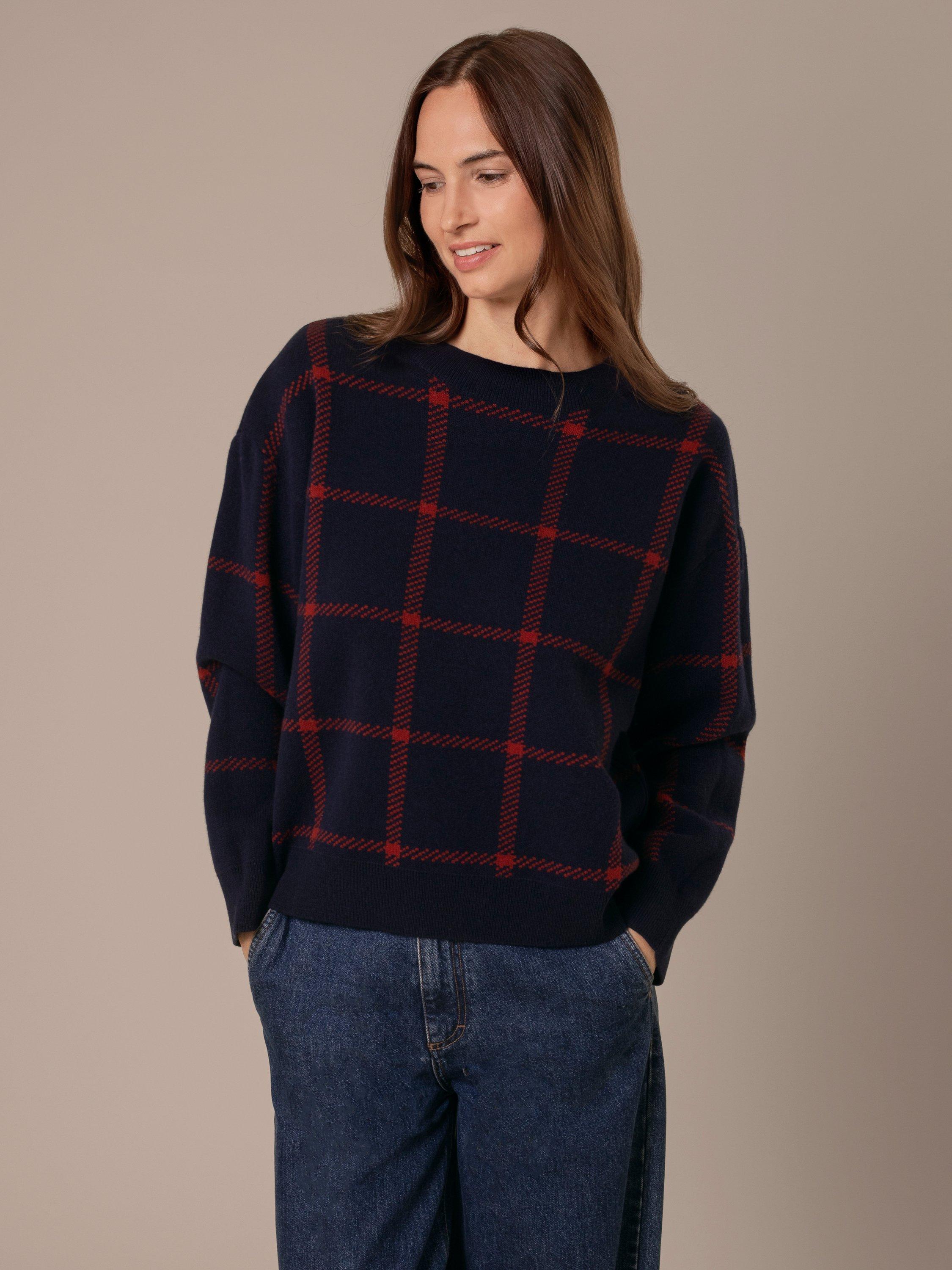 Product image 4 of 6, which shows Celtic & Co. Windowpane Check Pure Wool Jumper, French Navy/Rust, XS