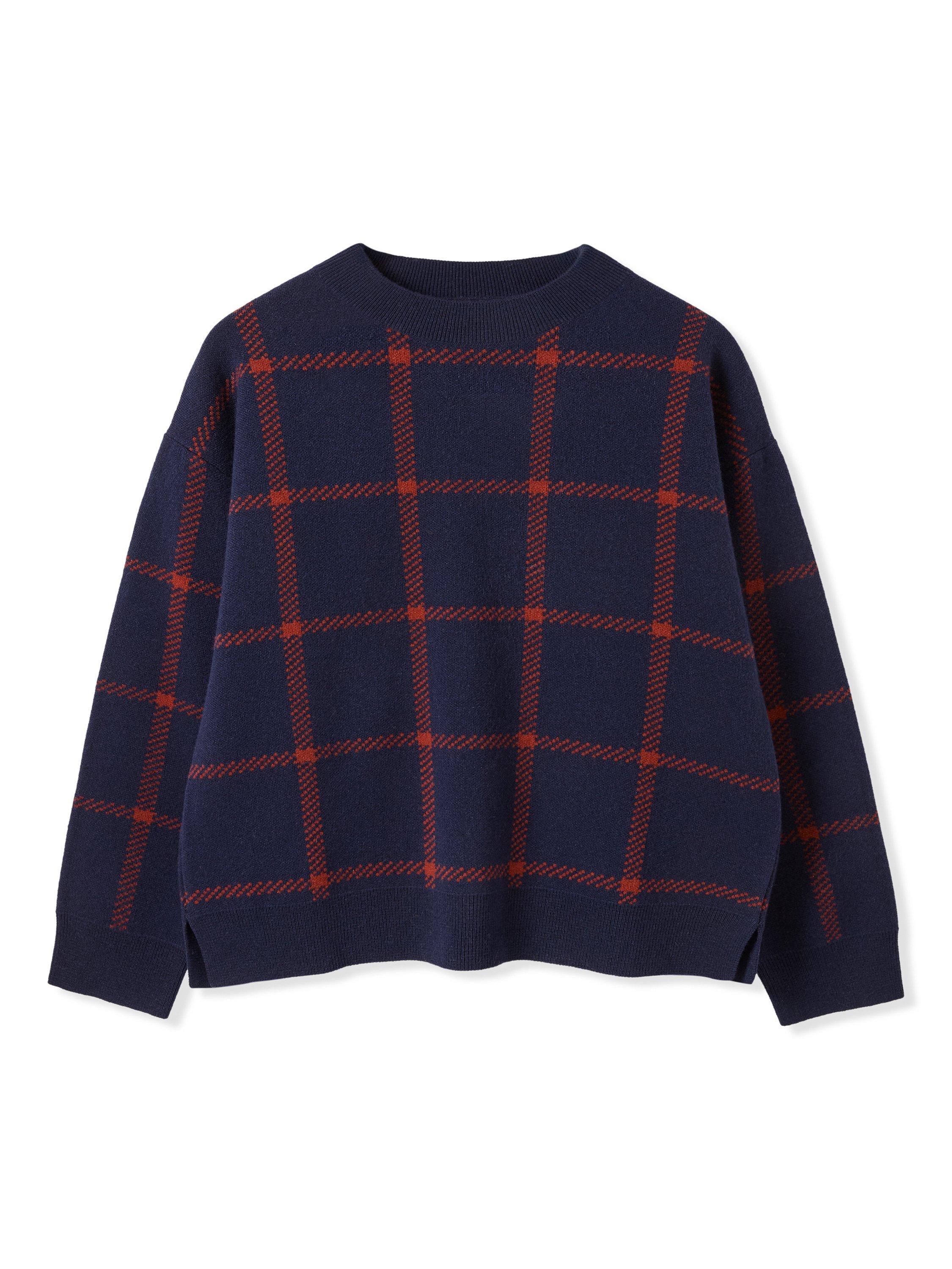 Product image 5 of 6, which shows Celtic & Co. Windowpane Check Pure Wool Jumper, French Navy/Rust, XS