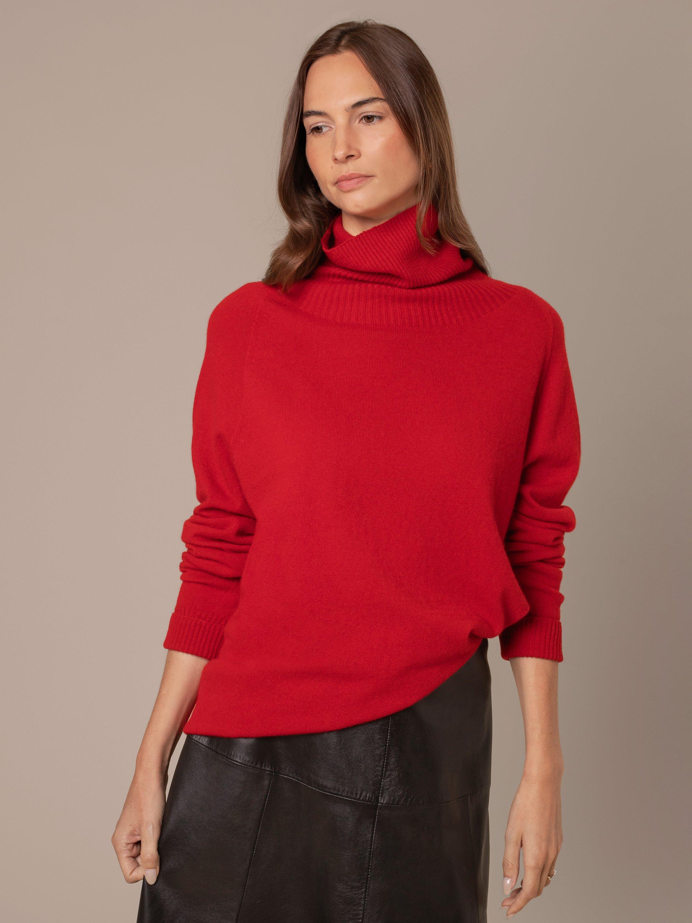 Product image 1 of 7, which shows Celtic & Co. Slouch Roll Neck Pure Wool Jumper, Garnet, XS