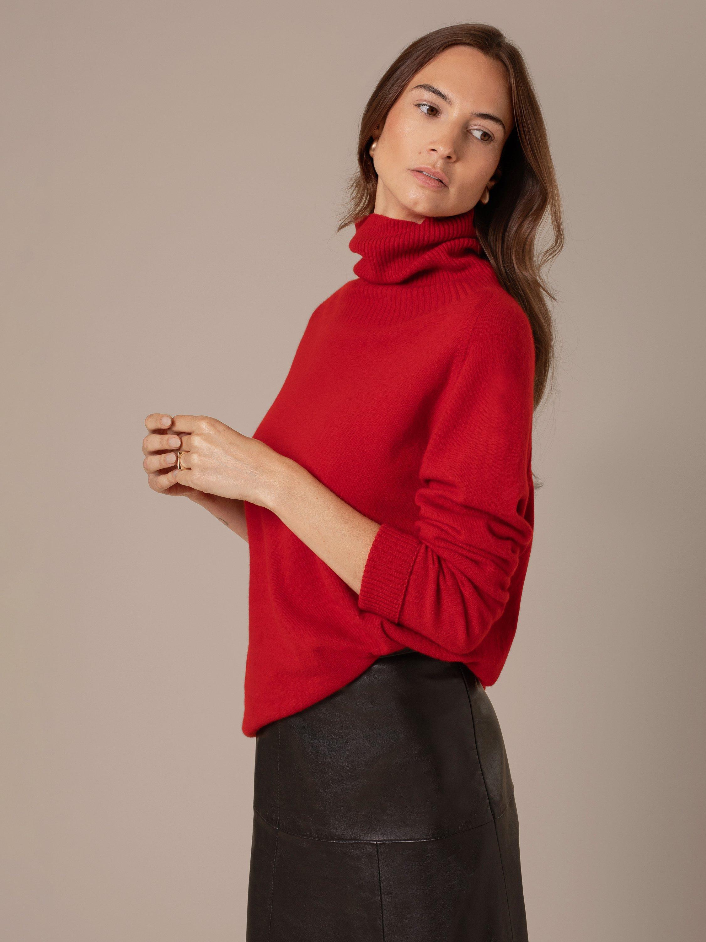 Product image 3 of 7, which shows Celtic & Co. Slouch Roll Neck Pure Wool Jumper, Garnet, XS