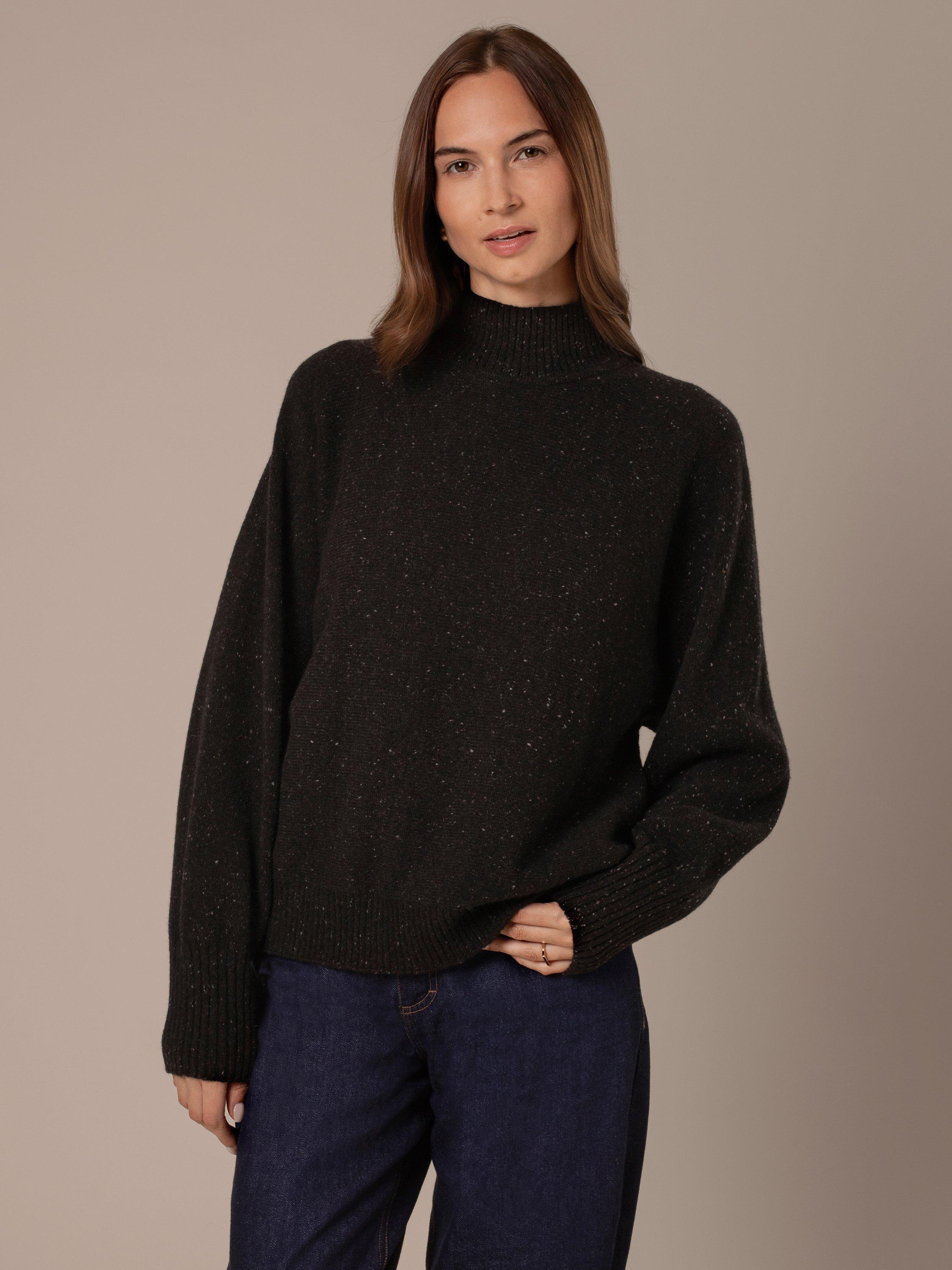 Product image 1 of 8, which shows Celtic & Co. Fleck High Neck Pure Wool Jumper, Charcoal, XS