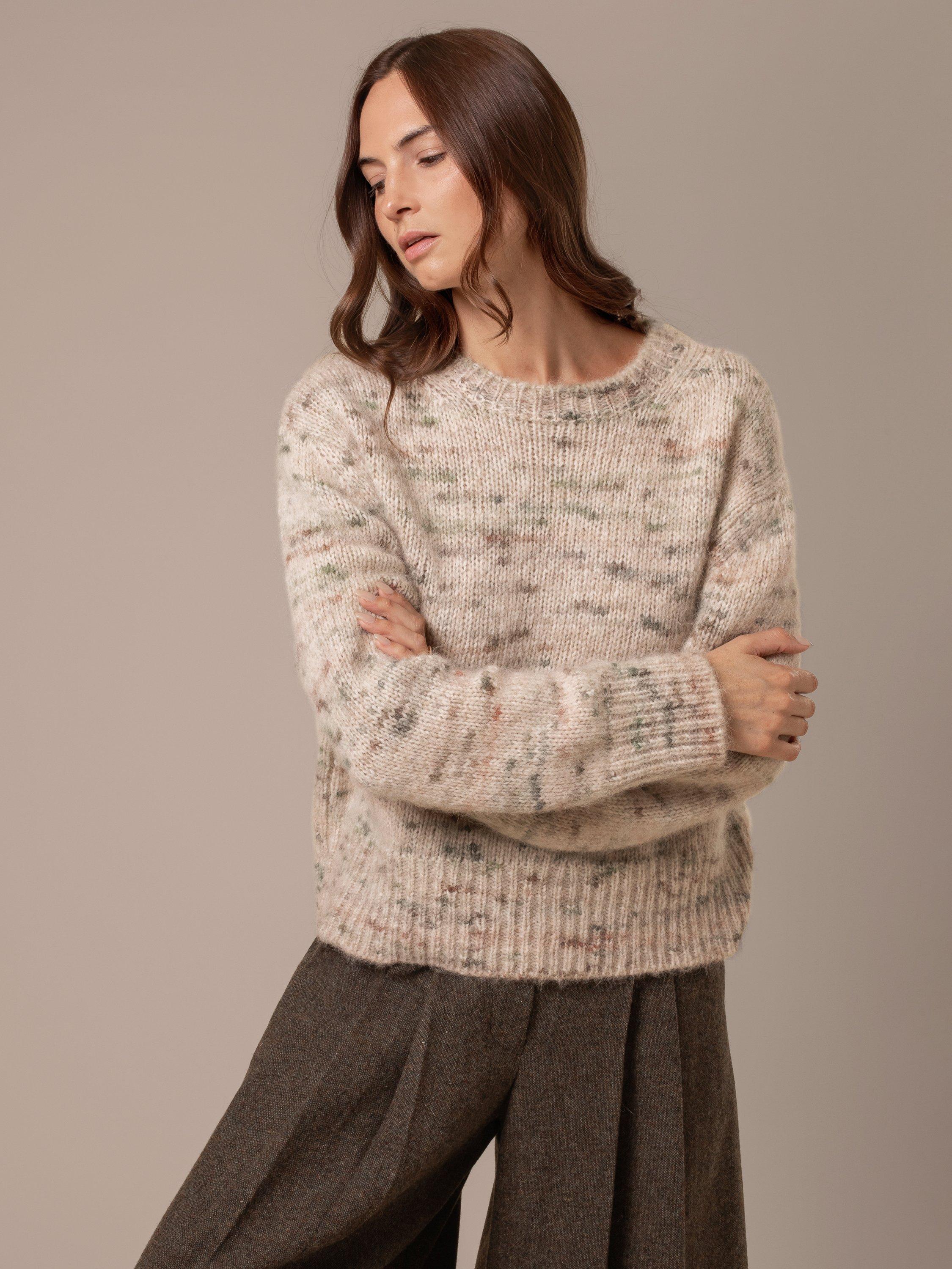 Product image 4 of 9, which shows Celtic & Co. Paint Drip Wool Rich Jumper, Oatmeal/Multi, XS