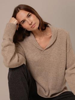 Celtic & Co. Shawl Collar Slouch Pure Merino Wool Jumper, Oatmeal, Oatmeal