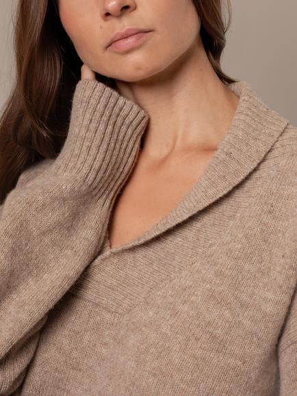 Celtic & Co. Shawl Collar Slouch Pure Merino Wool Jumper, Oatmeal - view 2, Oatmeal