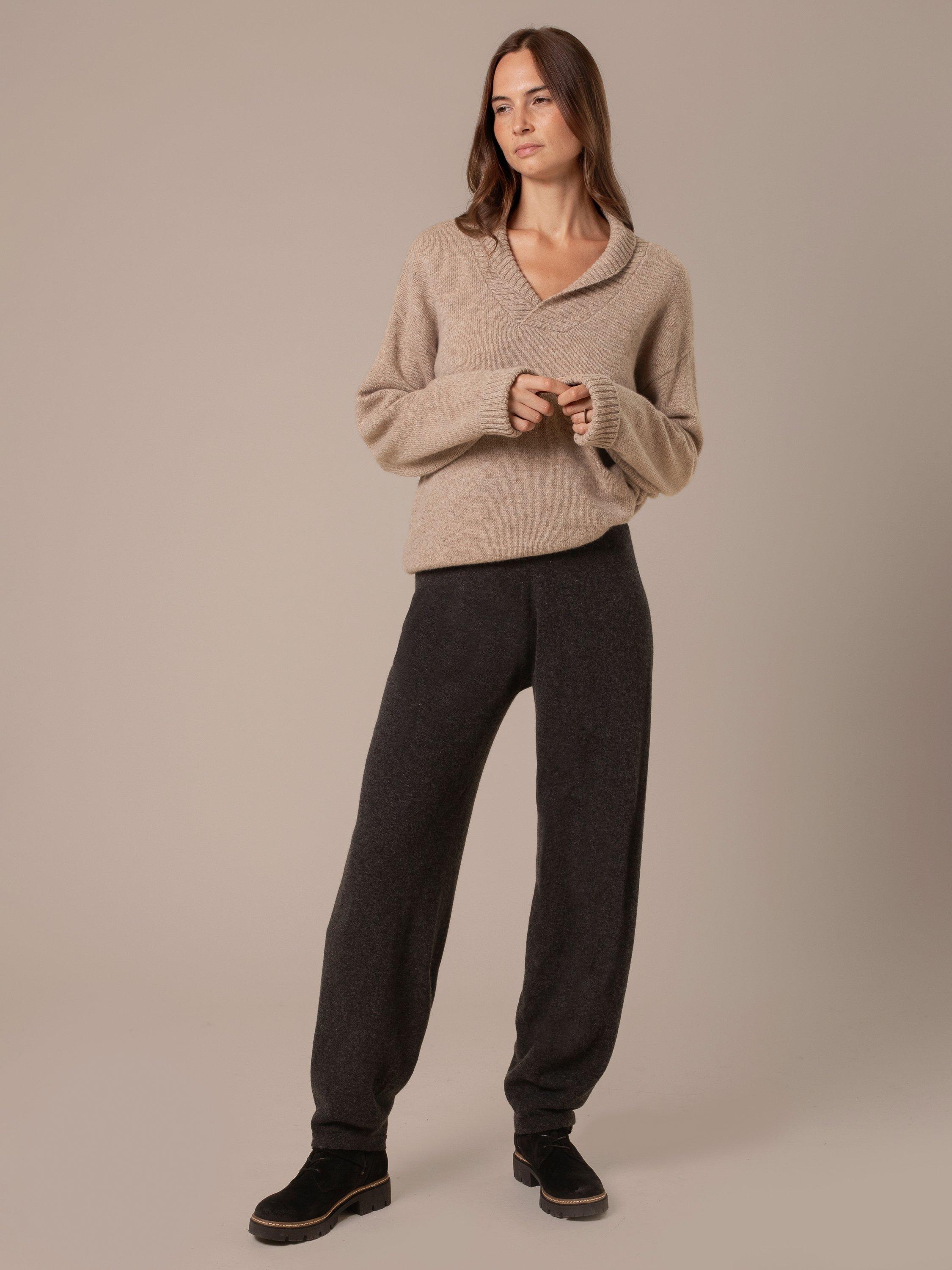 Product image 1 of 8, which shows Celtic & Co. Pure Wool Barrel Leg Lounge Trousers, Charcoal, XS