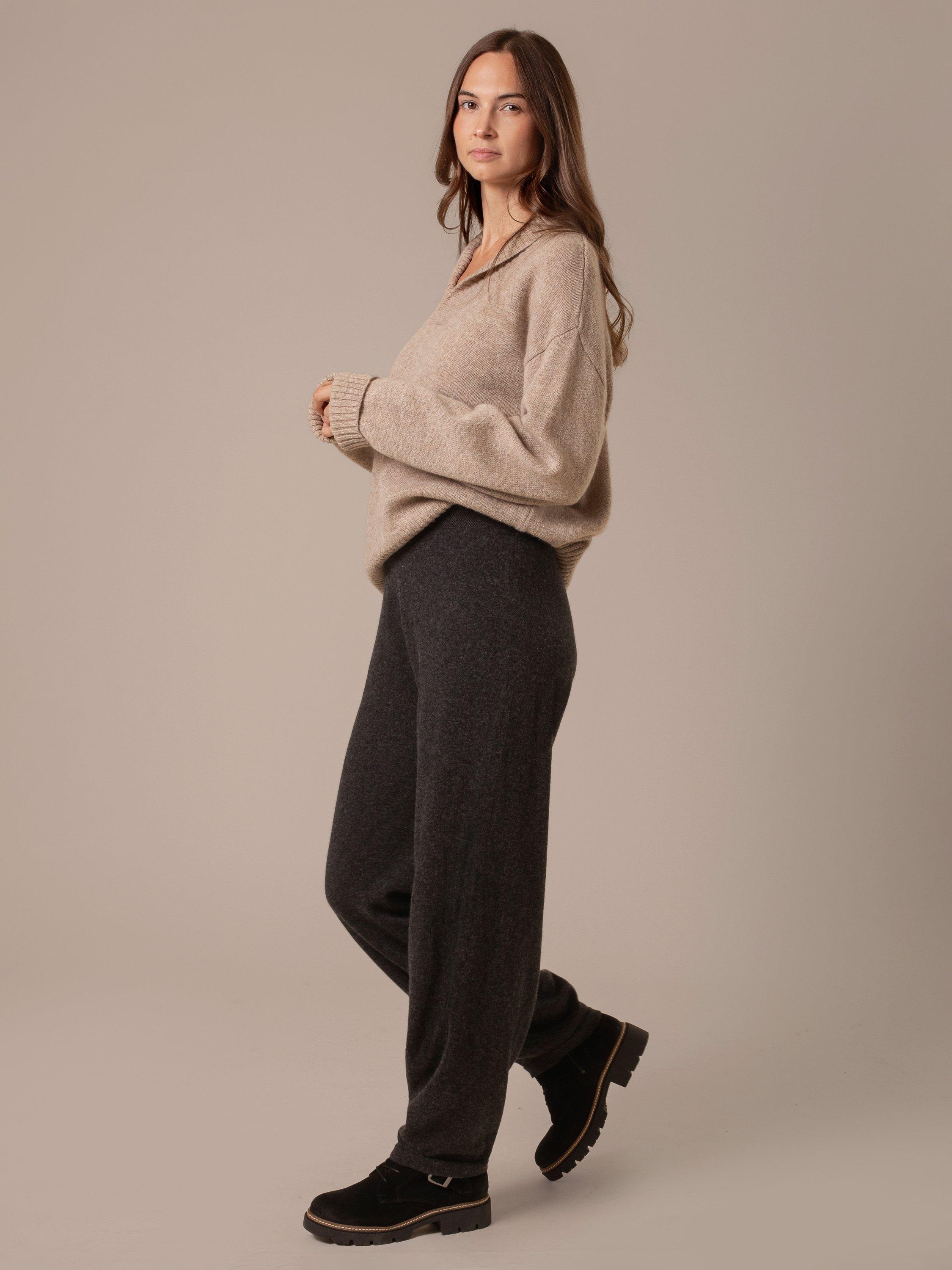 Product image 3 of 8, which shows Celtic & Co. Pure Wool Barrel Leg Lounge Trousers, Charcoal, XS