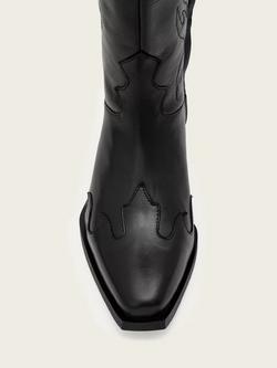 AllSaints Landon Western Leather Over The Knee Boots, Black - view 2, Black