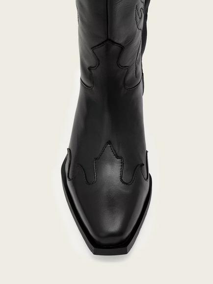 AllSaints Landon Western Leather Over The Knee Boots, Black - view 2, Black