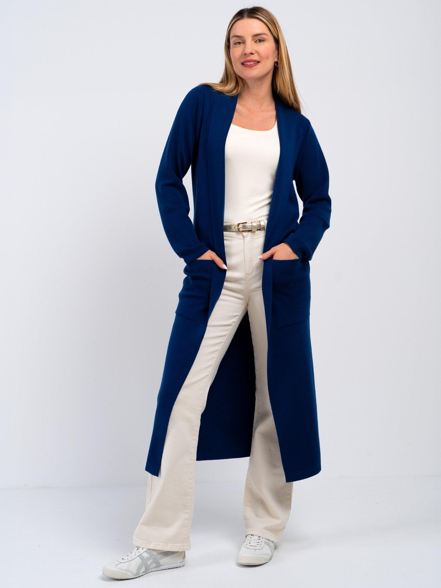 Product image 1 of 3, which shows Celtic & Co. Seraphina Longline Pure Wool Cardigan, Bright Navy, 8