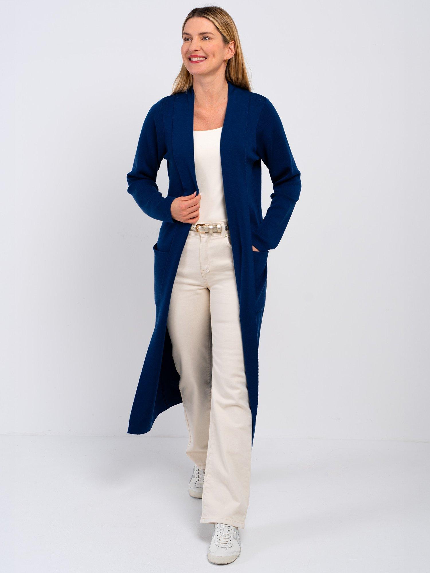 Product image 2 of 3, which shows Celtic & Co. Seraphina Longline Pure Wool Cardigan, Bright Navy, 8