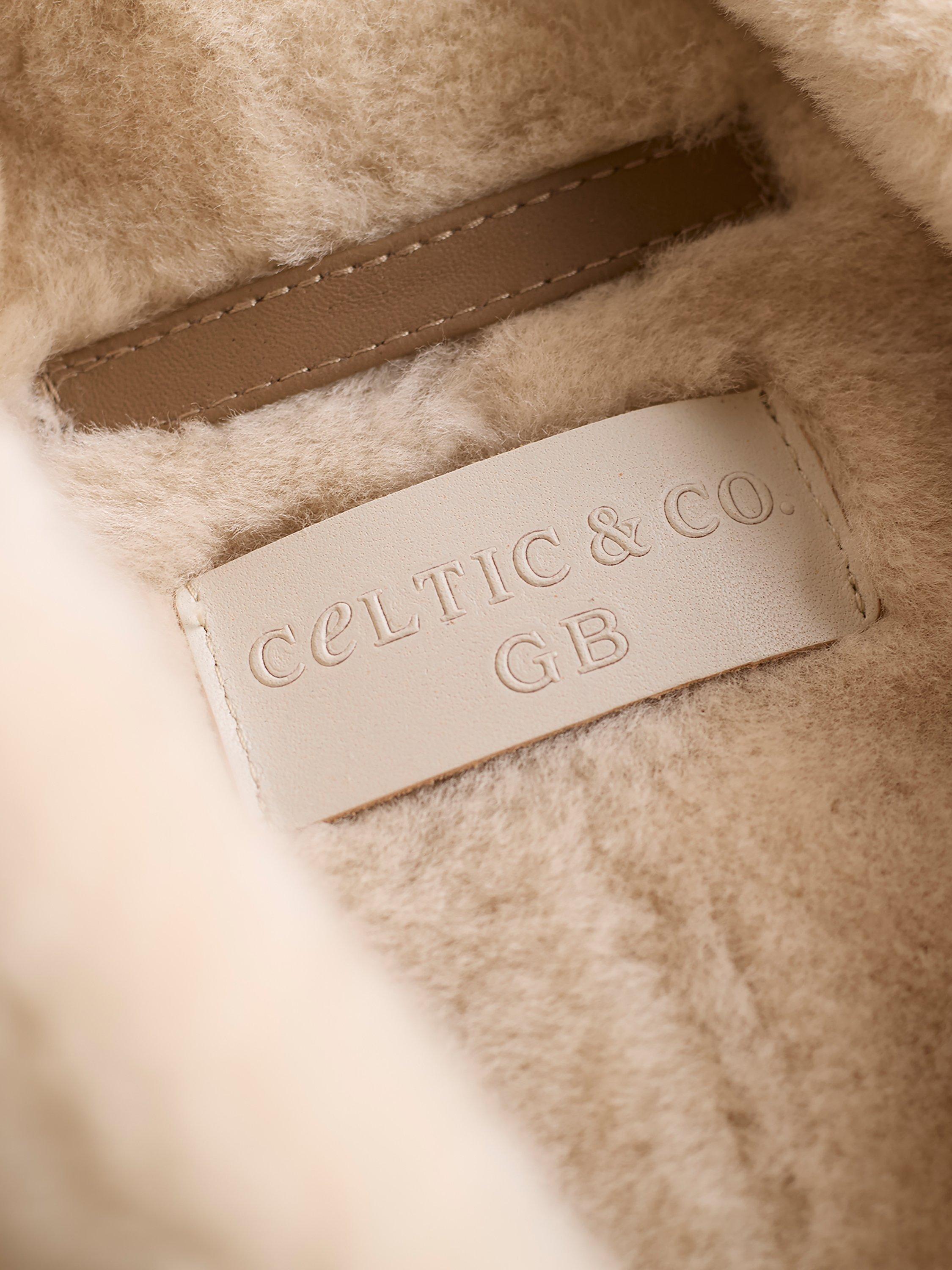 Product image 7 of 10, which shows Celtic & Co. Drape Collar Sheepskin Wrap Coat, Camel / Cream, 8