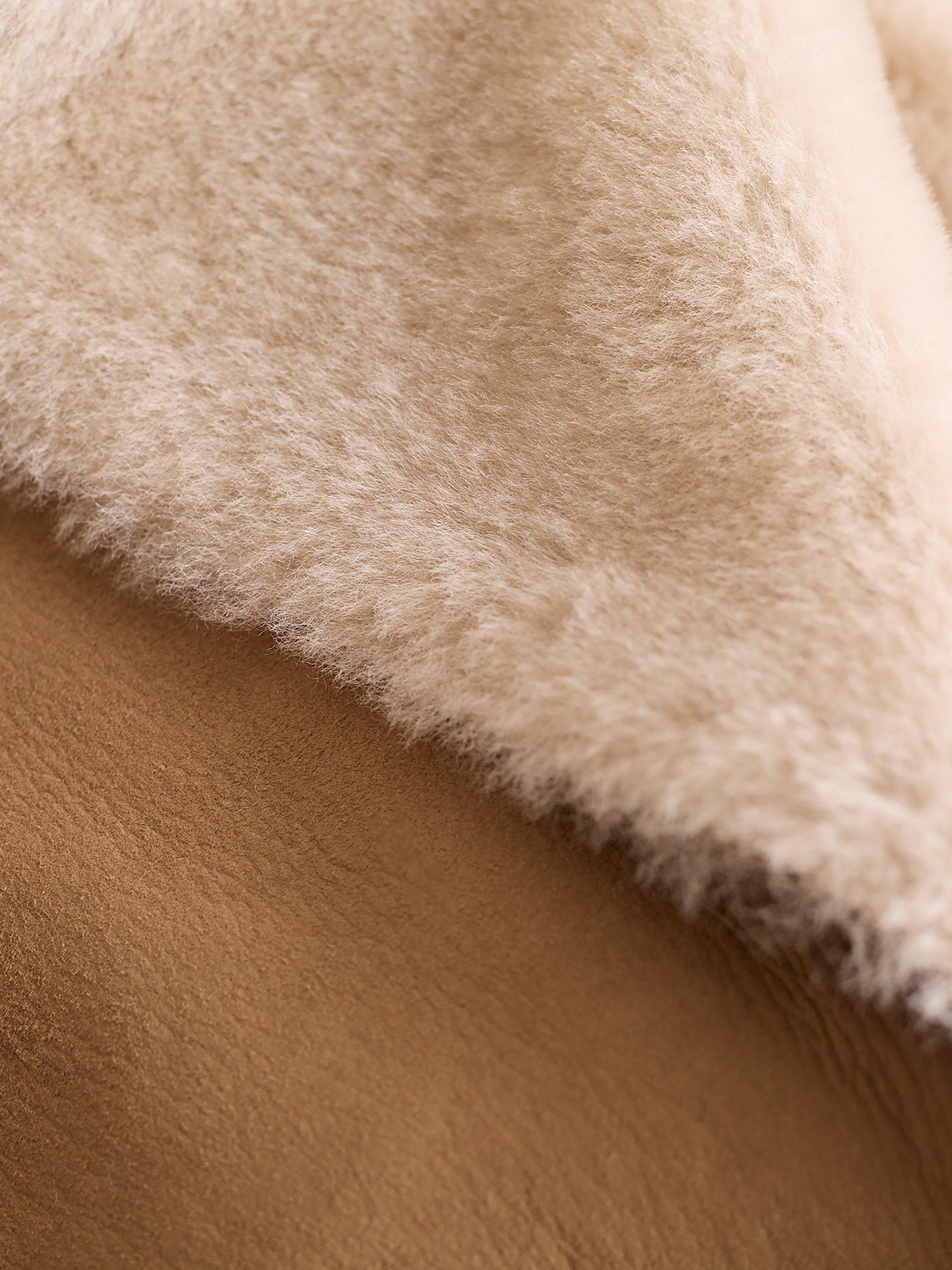 Product image 10 of 10, which shows Celtic & Co. Drape Collar Sheepskin Wrap Coat, Camel / Cream, 8