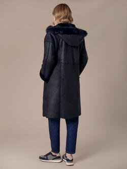 Celtic & Co. Drawcord Detail Pure Sheepskin Coat, Dark Navy - view 2, Dark Navy