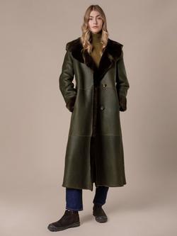 Celtic & Co. Hooded Wrap Pure Sheepskin Coat, Black Olive, Black Olive