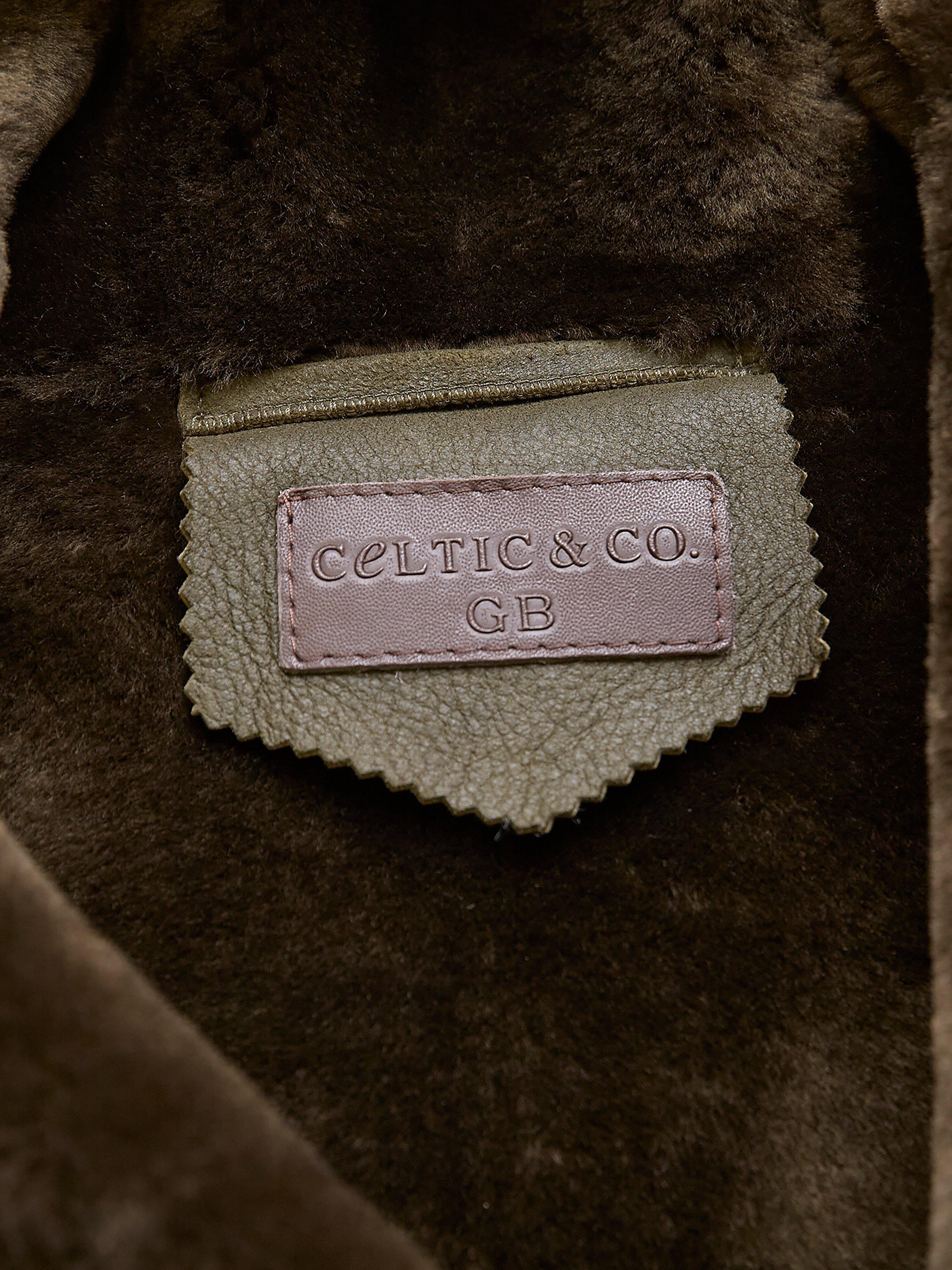 Product image 6 of 9, which shows Celtic & Co. Hooded Wrap Pure Sheepskin Coat, Black Olive, 8