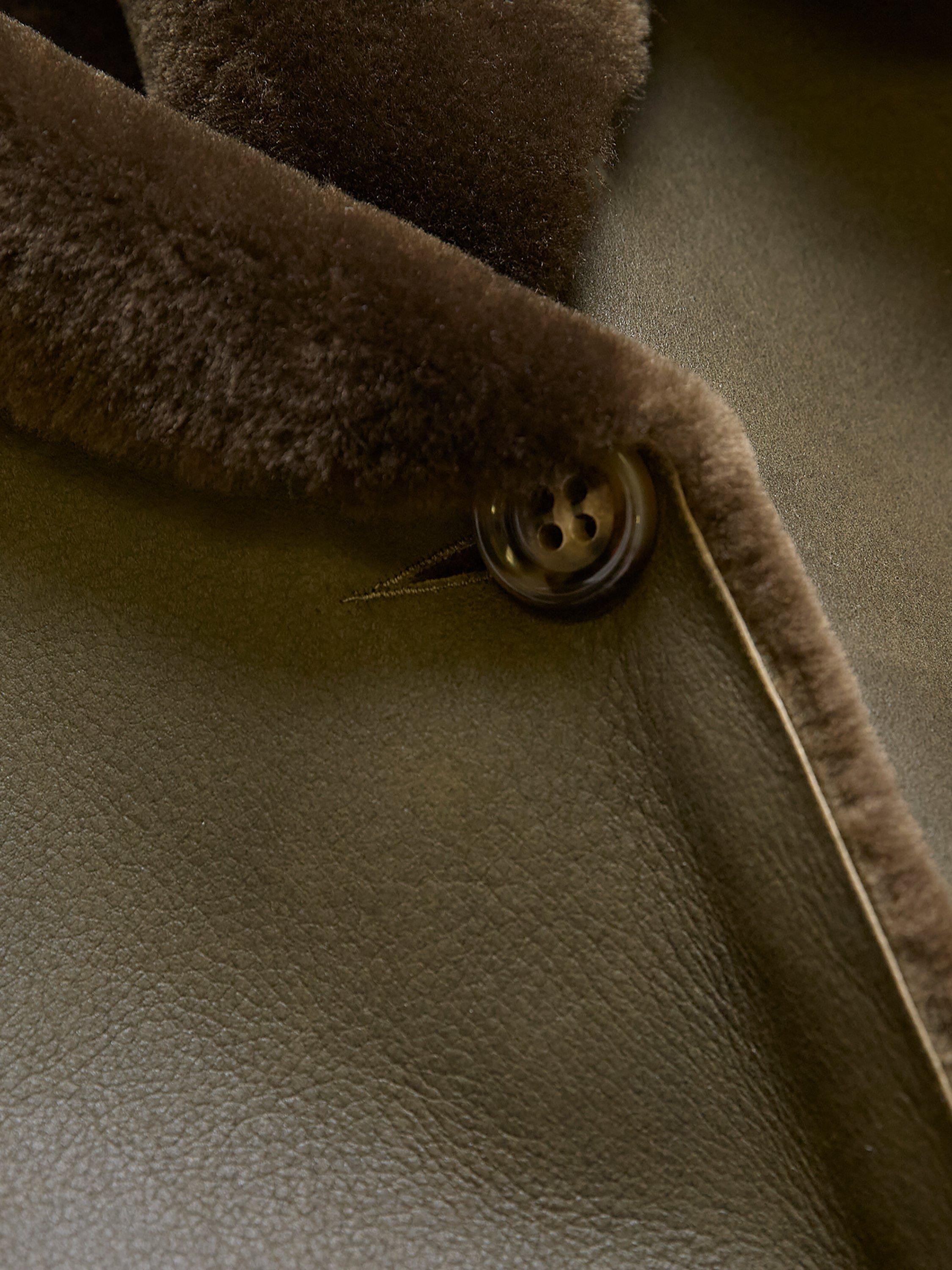 Product image 7 of 9, which shows Celtic & Co. Hooded Wrap Pure Sheepskin Coat, Black Olive, 8