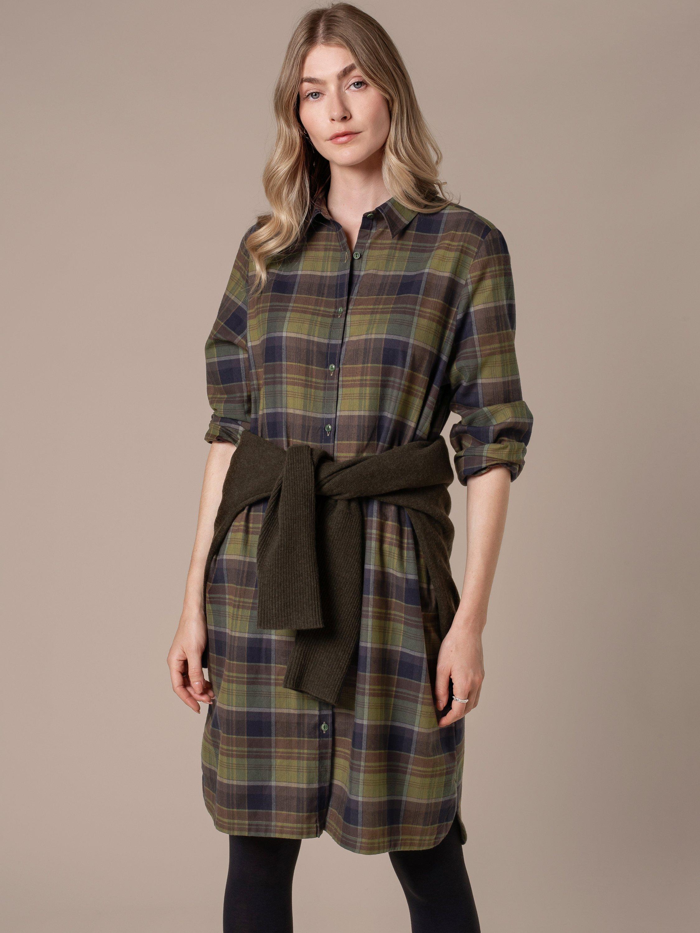 Product image 1 of 9, which shows Celtic & Co. Check Collared Shirt Dress, Olive/Multi, 8