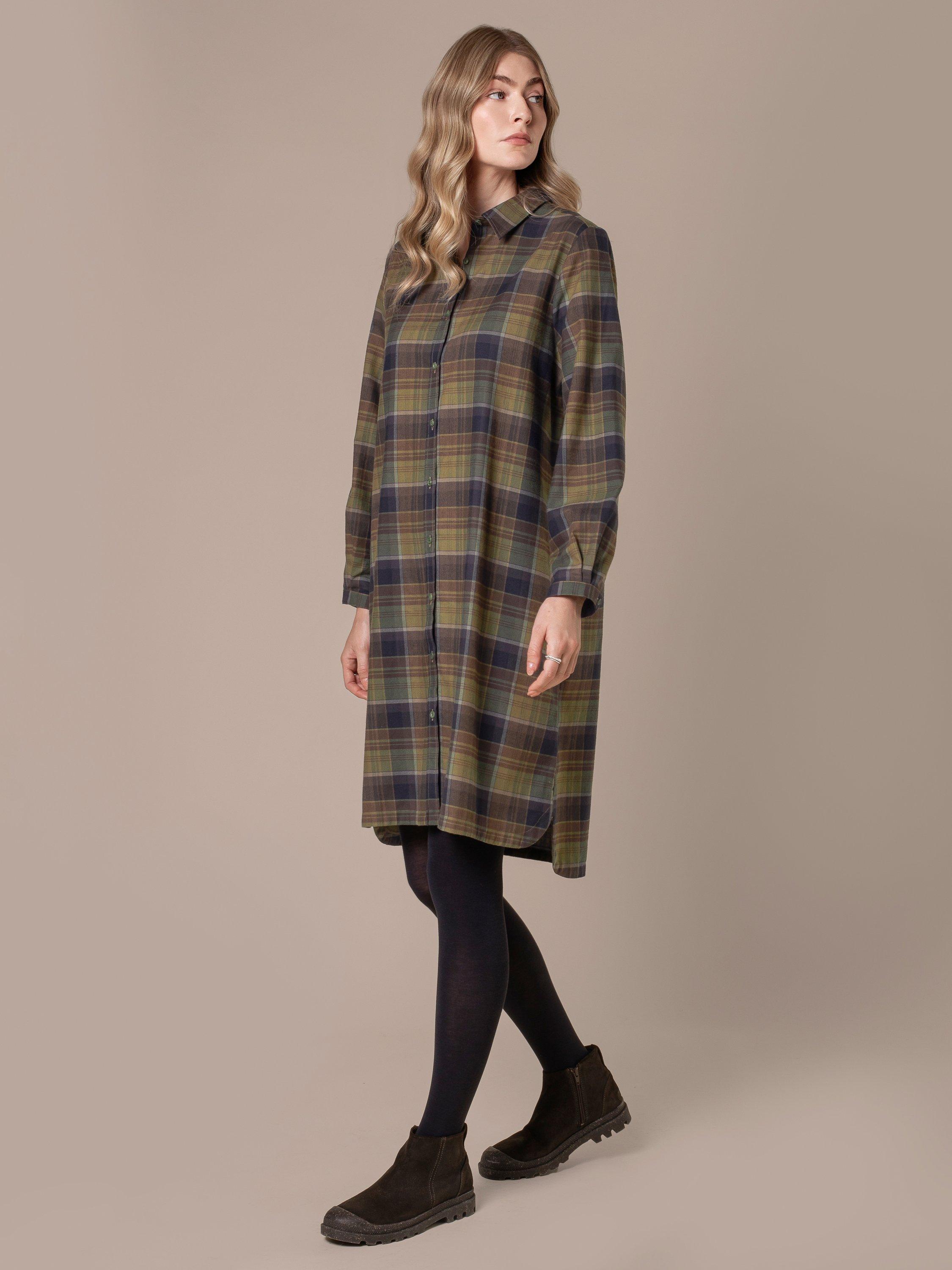 Product image 2 of 9, which shows Celtic & Co. Check Collared Shirt Dress, Olive/Multi, 8