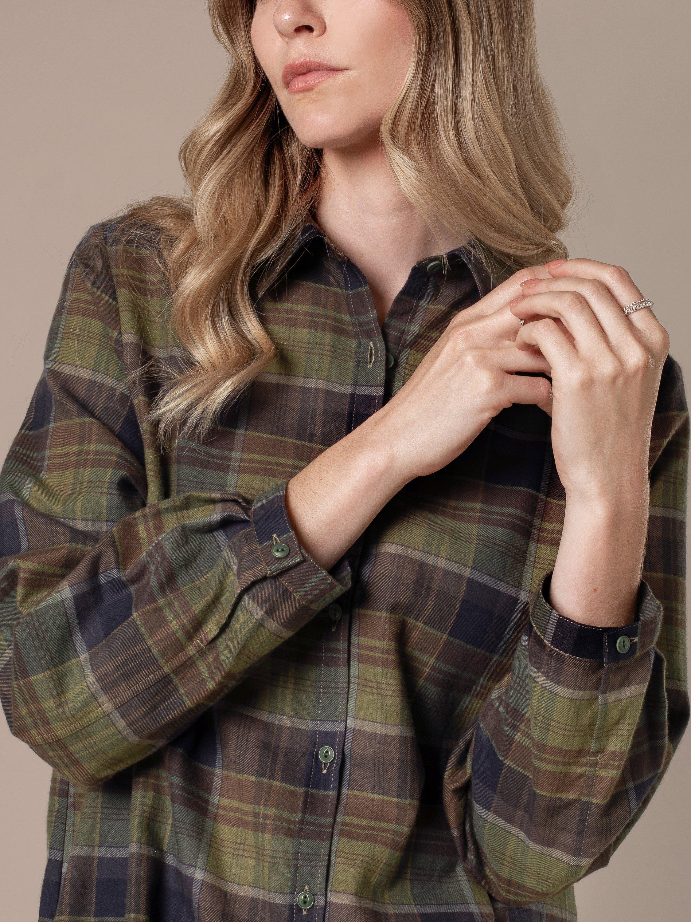 Product image 4 of 9, which shows Celtic & Co. Check Collared Shirt Dress, Olive/Multi, 8