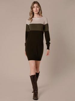 Celtic & Co. Block Colour Long Sleeve Wool Mini Dress, Khaki Multi